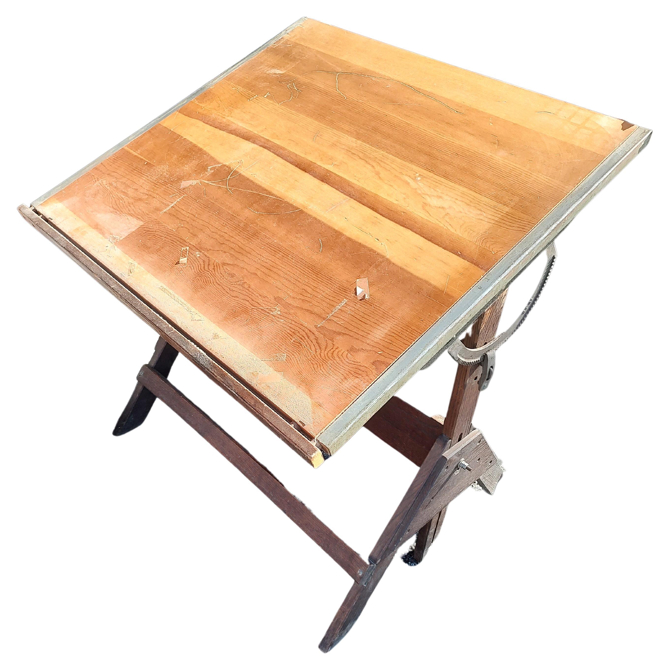 Mid Century Drafting Table by Anco C1940 Oak & Maple For Sale
