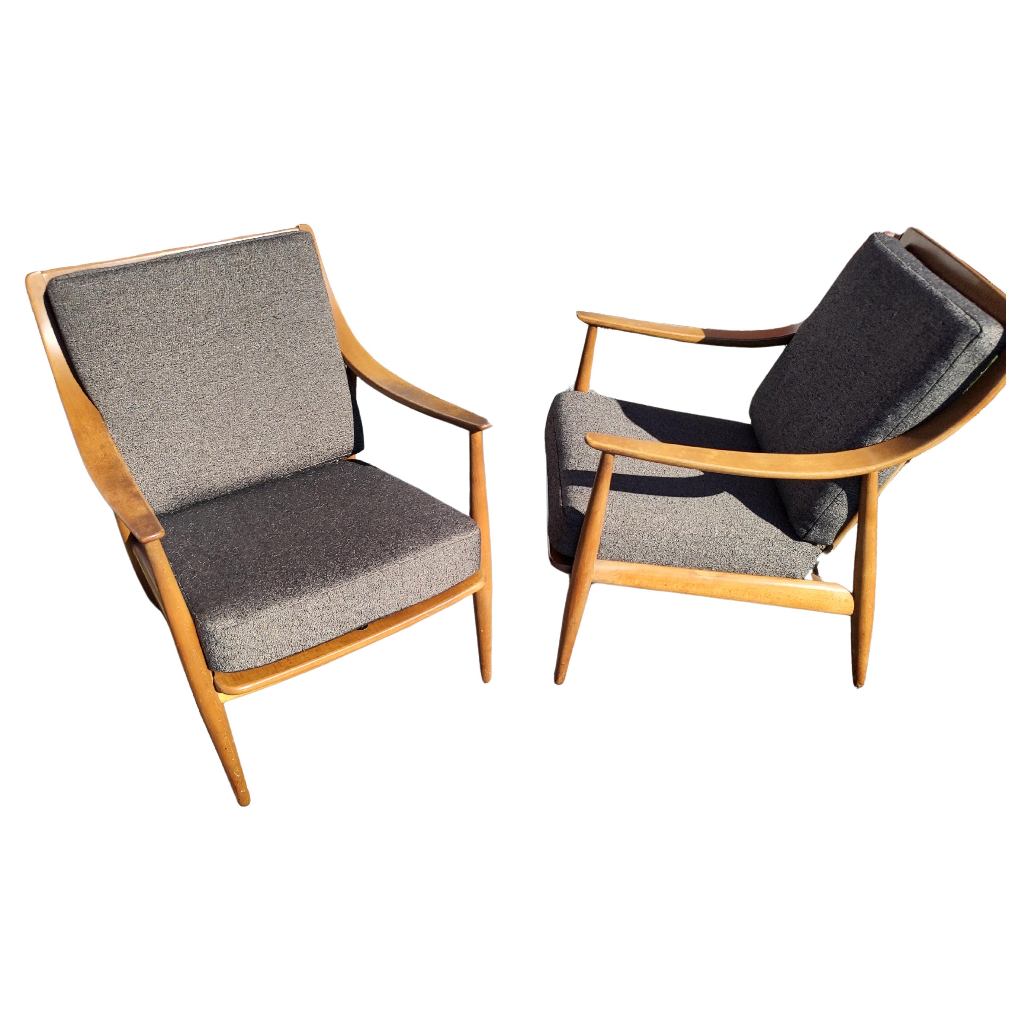 Fabric Pair of Mid-Century Modern Lounge Chairs by Peter Hvidt & Olga Molgaard Neilson  For Sale