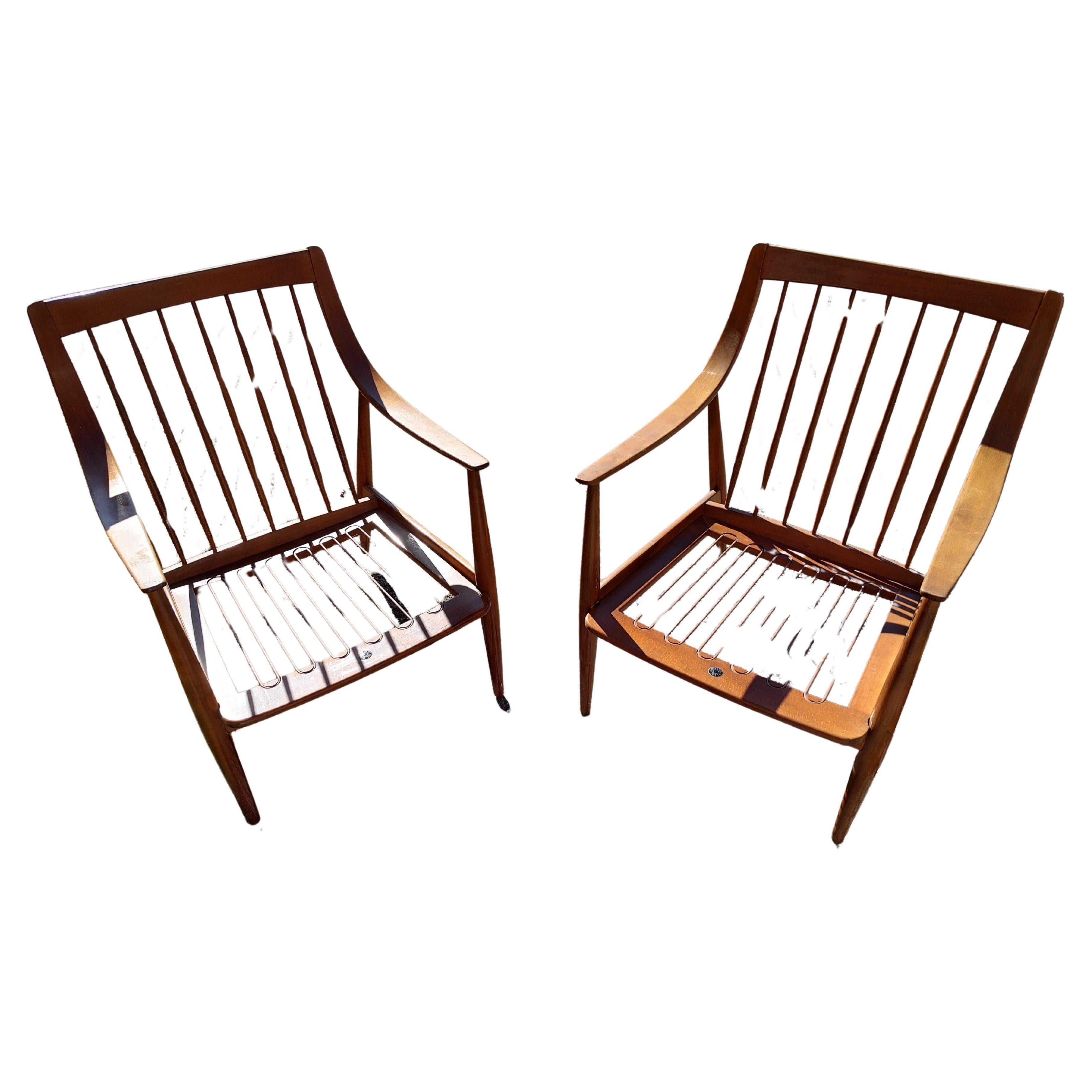 Fabric Pair of Mid-Century Modern Lounge Chairs by Peter Hvidt & Olga Molgaard Neilson  For Sale
