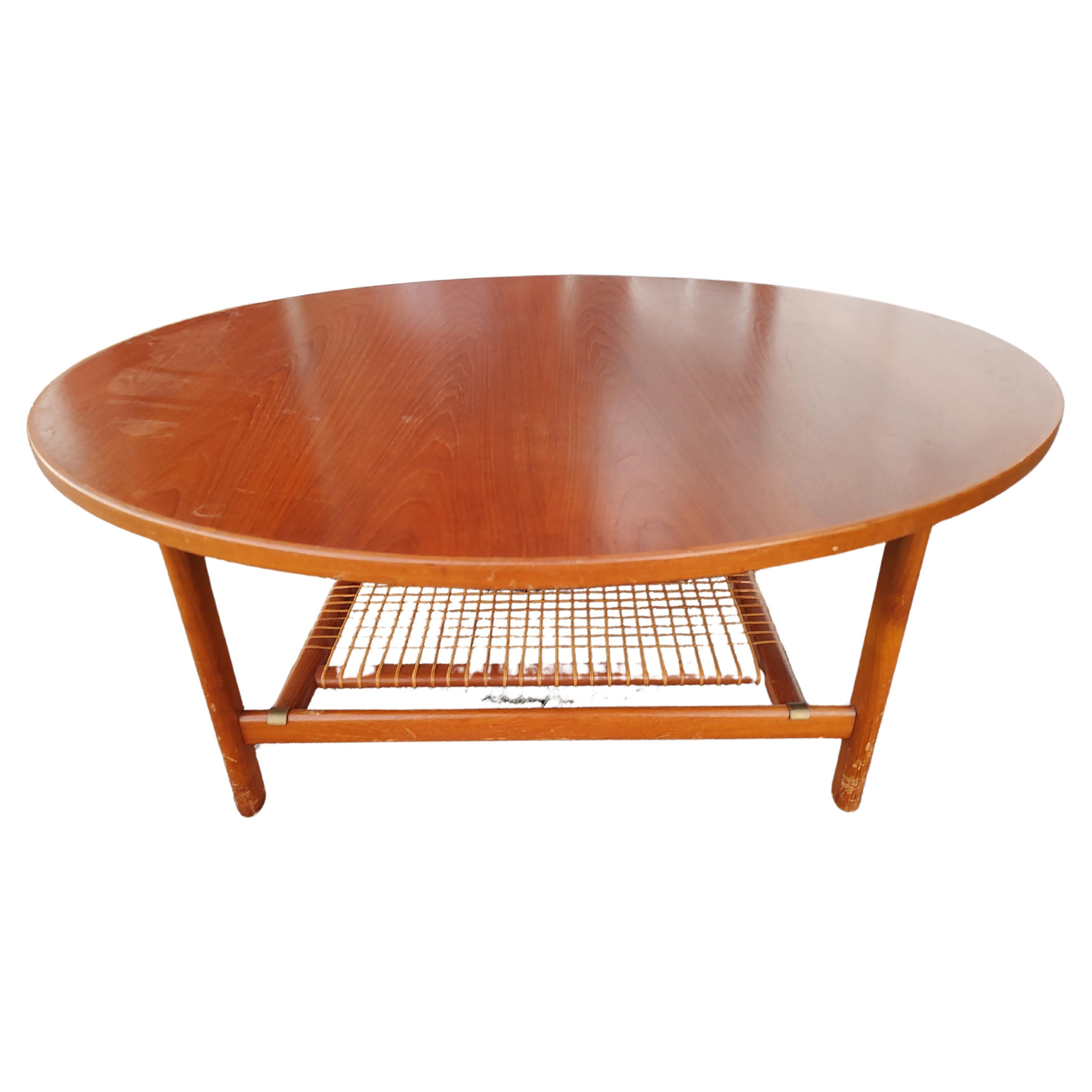 Hand-Crafted Mid-Century Modern Teak with Woven Shelf Cocktail Table by Dux Sweden - Restored For Sale