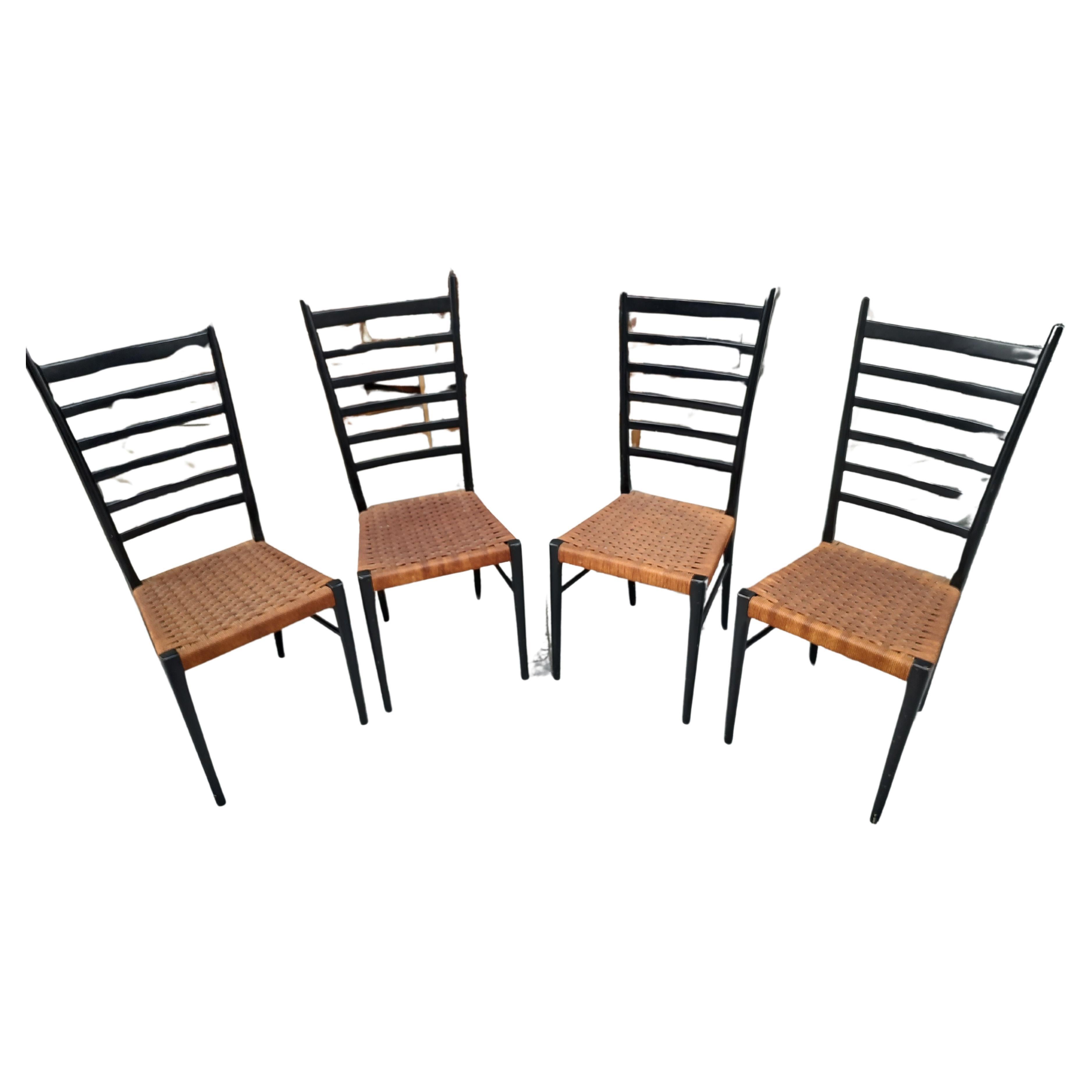 Chaises de salle à manger en ébène de style moderne du milieu du siècle dernier attribuées à Gio Ponti Bon état - En vente à Port Jervis, NY