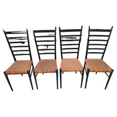 Retro Mid-Century Modern  Ebonized Dining Chairs 6 total 2 Natural Style of Gio Ponti