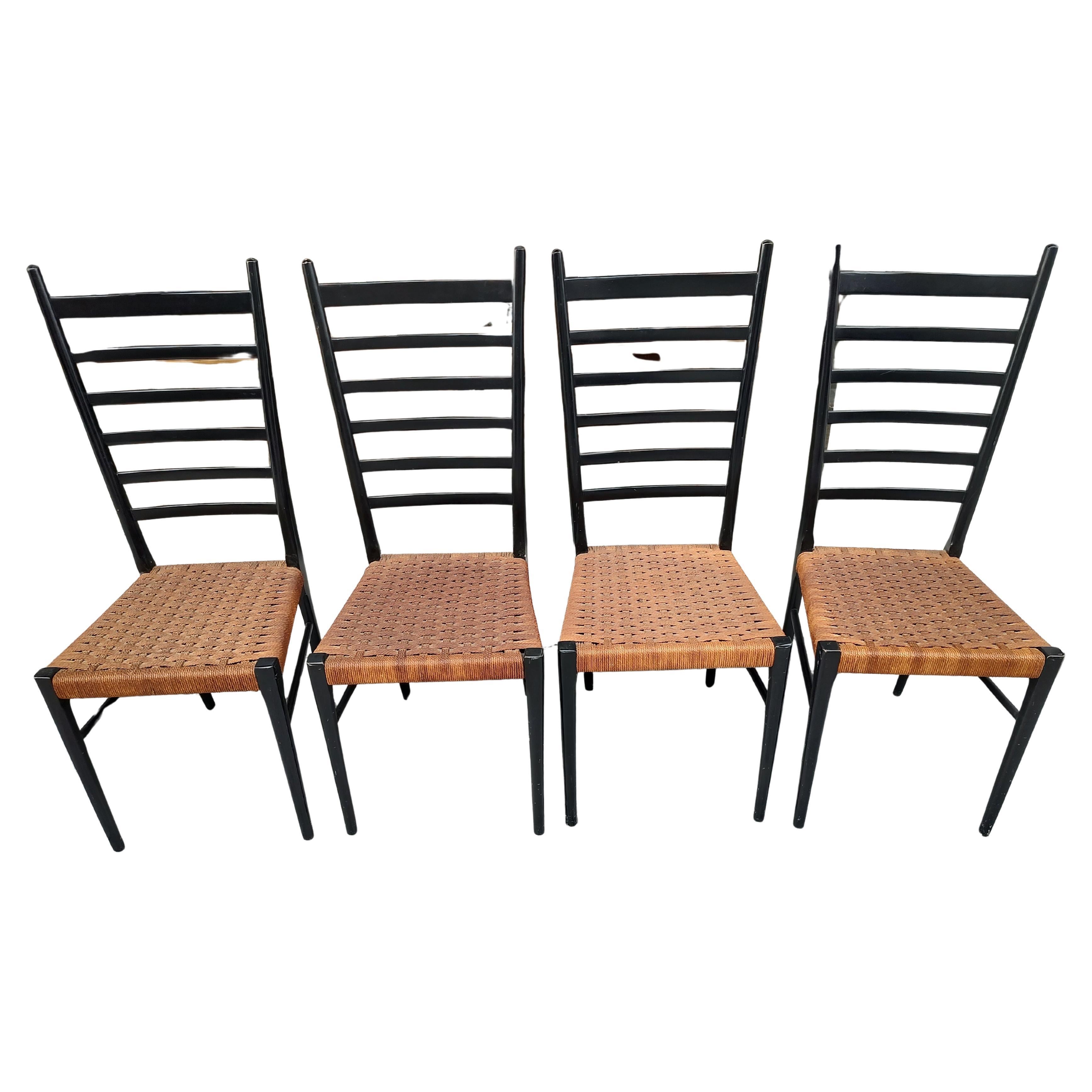 Mid-Century Modern  Ebonized Dining Chairs 6 total 2 Natural Style of Gio Ponti