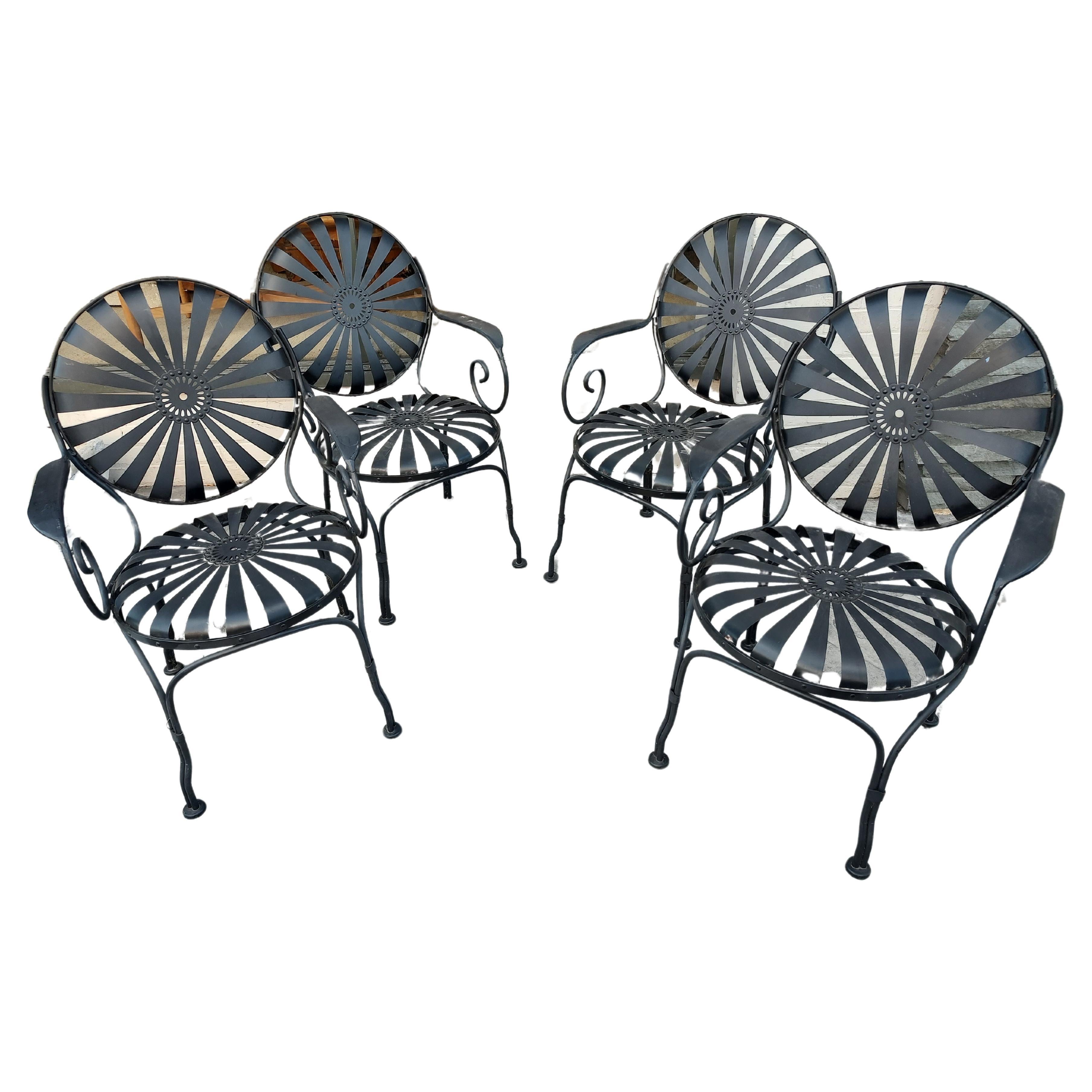 Set of 4 Iron Spring Seat Sunburst Sunflower Chairs, C1960