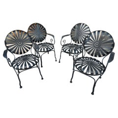 Set of 4 Iron Spring Seat Sunburst Sunflower Chairs, C1960