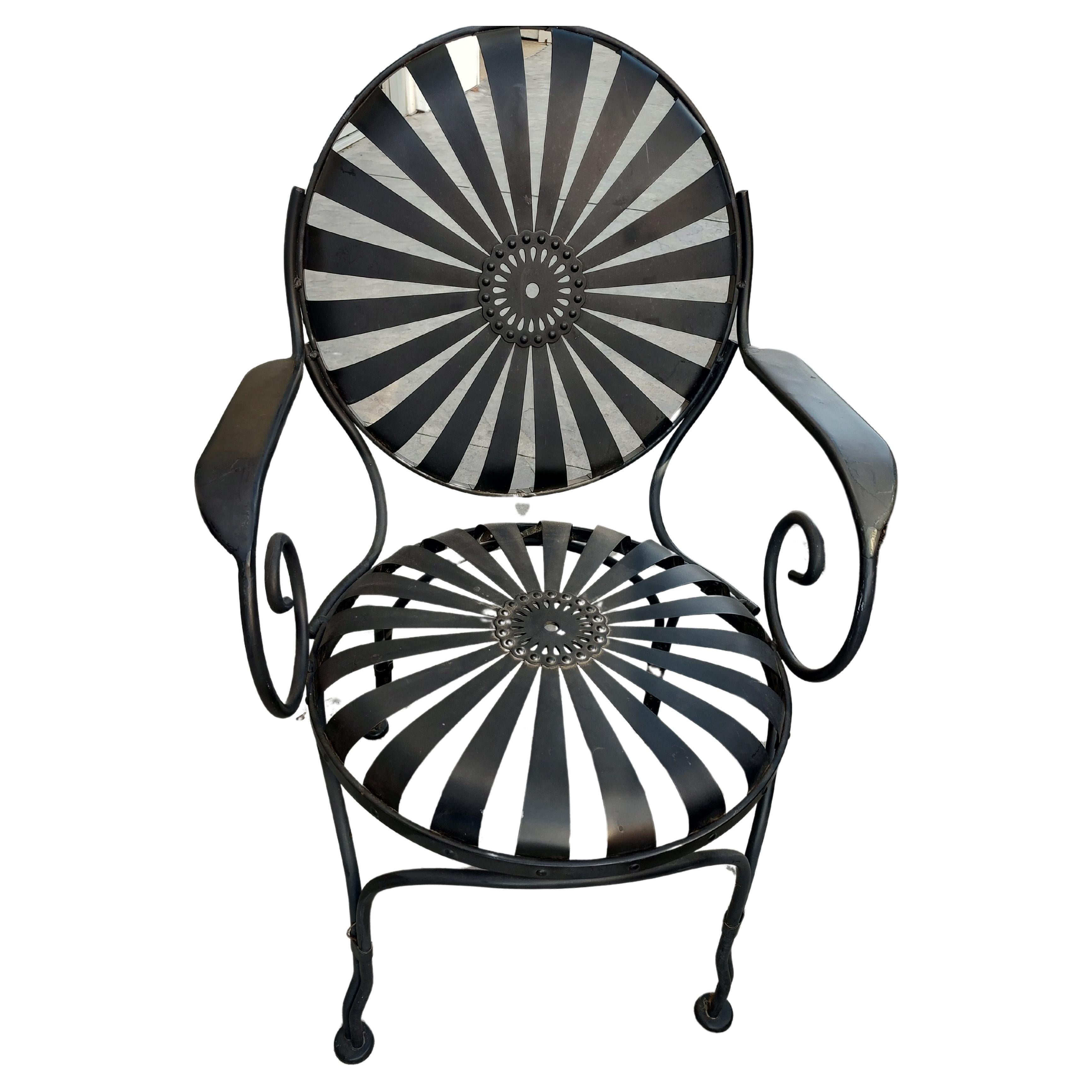 Mid-Century Modern Set of 4 Iron Spring Seat Sunburst Sunflower Chairs, C1960