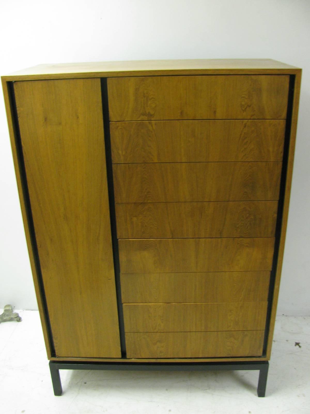 Danish Mid-Century Modern Rosewood Tall Dresser with Ebonized Frame Edward Wormley For Sale