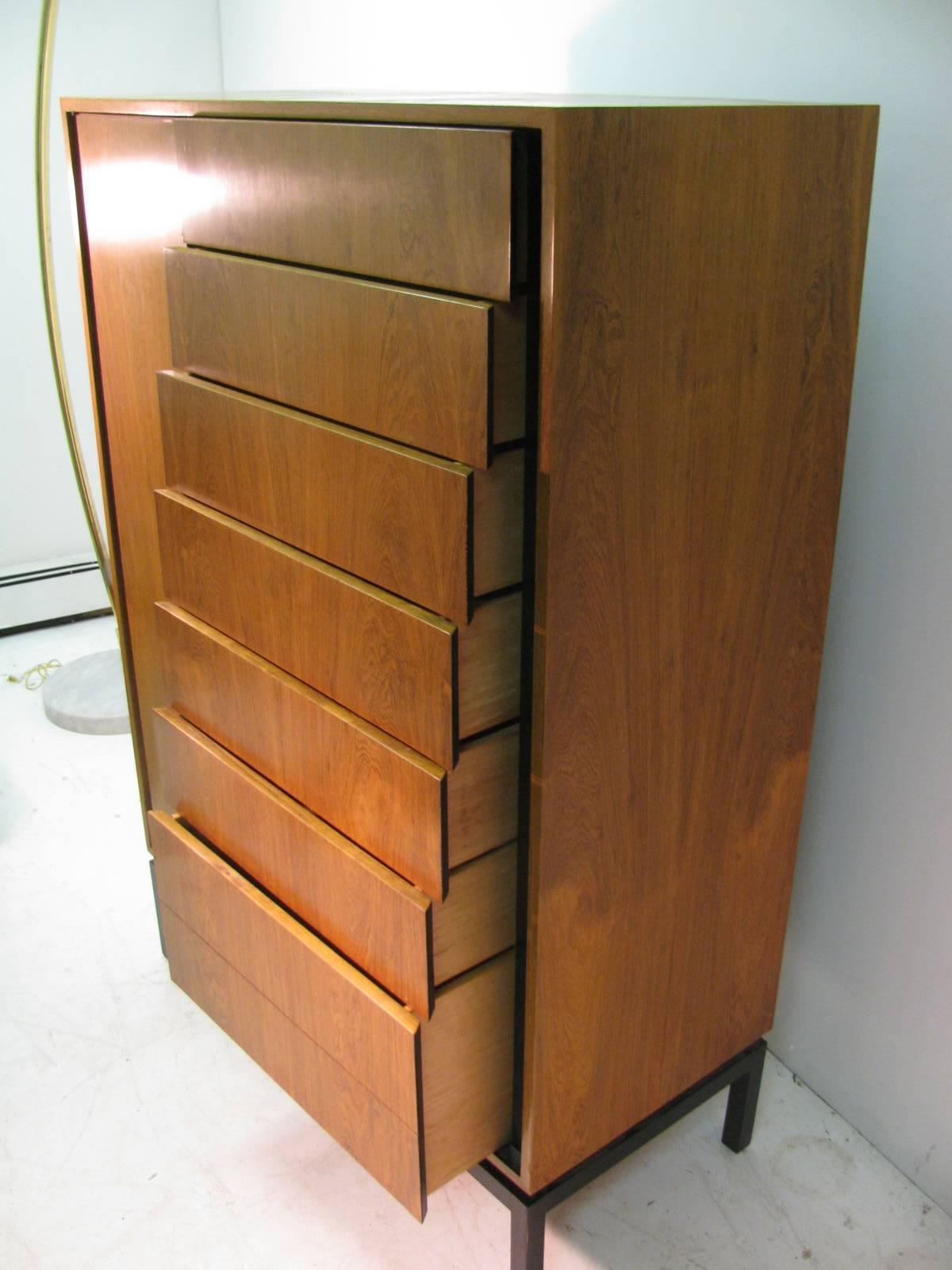 Mid-Century Modern Rosewood Tall Dresser with Ebonized Frame Edward Wormley For Sale 4