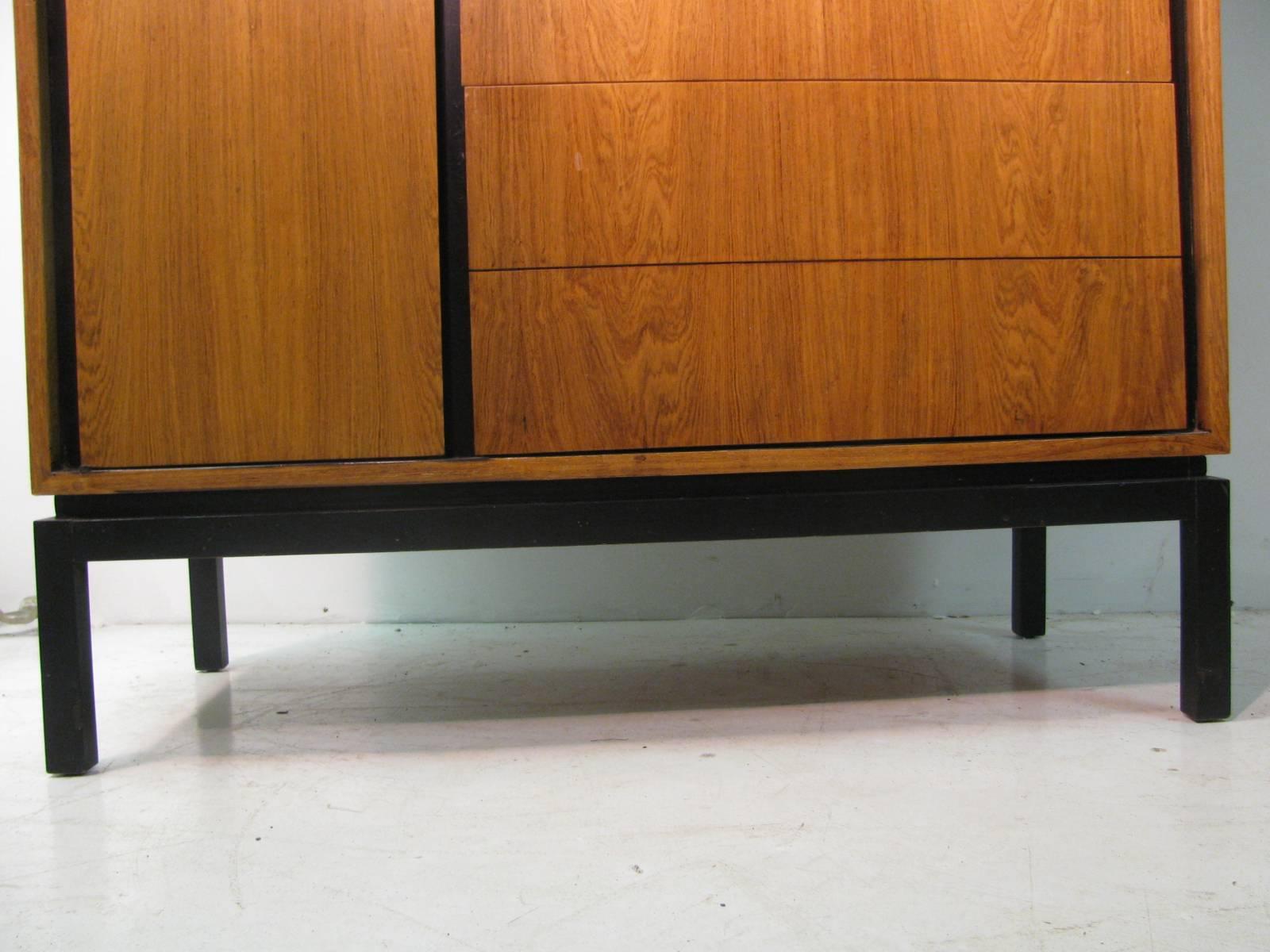 Mid-20th Century Mid-Century Modern Rosewood Tall Dresser with Ebonized Frame Edward Wormley For Sale