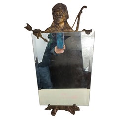 Used Art Deco Bronze Figure with Bow & Arrow Dresser - Vanity Beveled Mirror 