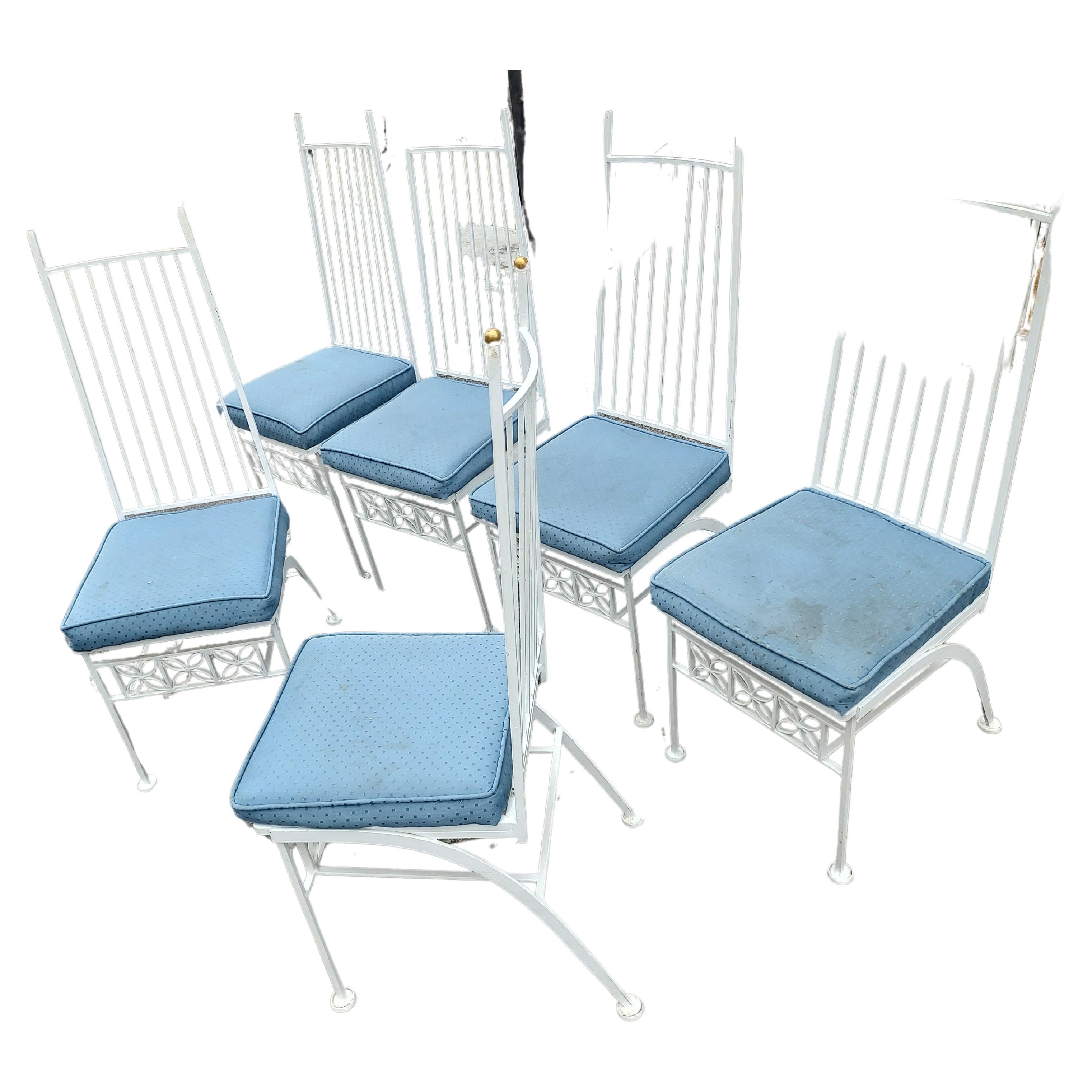 Mid-Century Modern Set 6 Mid Century Modern El Prado Iron Indoor Outdoor Dining Chairs by Salterini For Sale