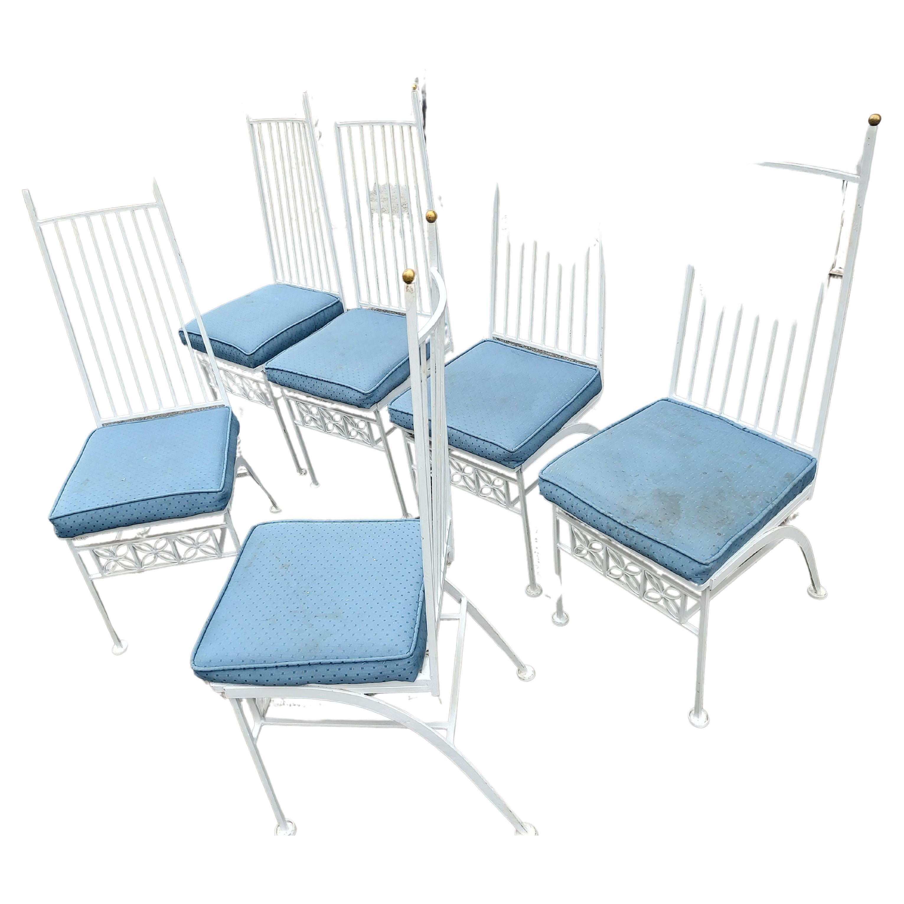 Set 6 Mid Century Modern El Prado Iron Indoor Outdoor Dining Chairs by Salterini For Sale