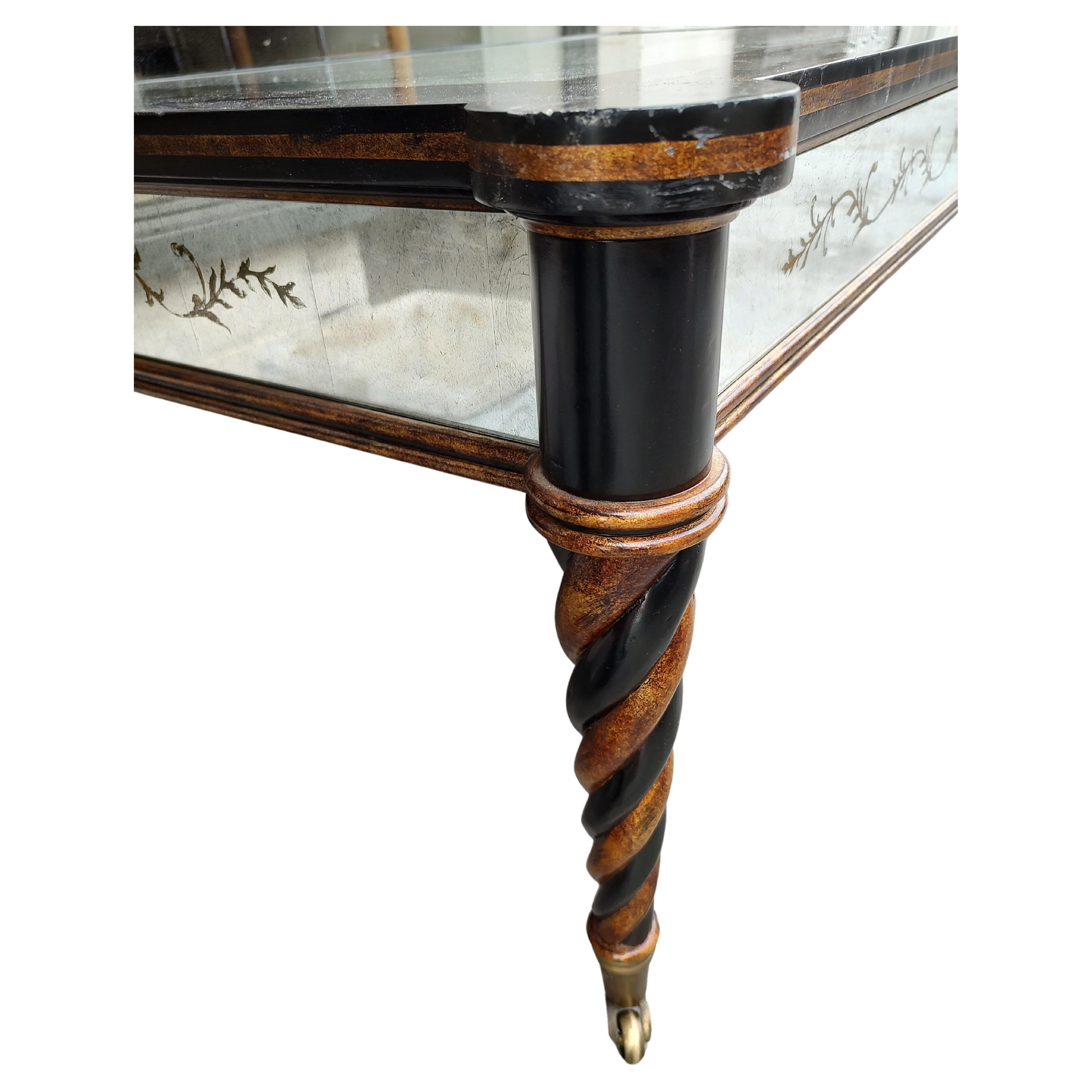 Appliqué Neoclassical Sheraton Style Cocktail Table with Eglomise Mirrored Panels For Sale