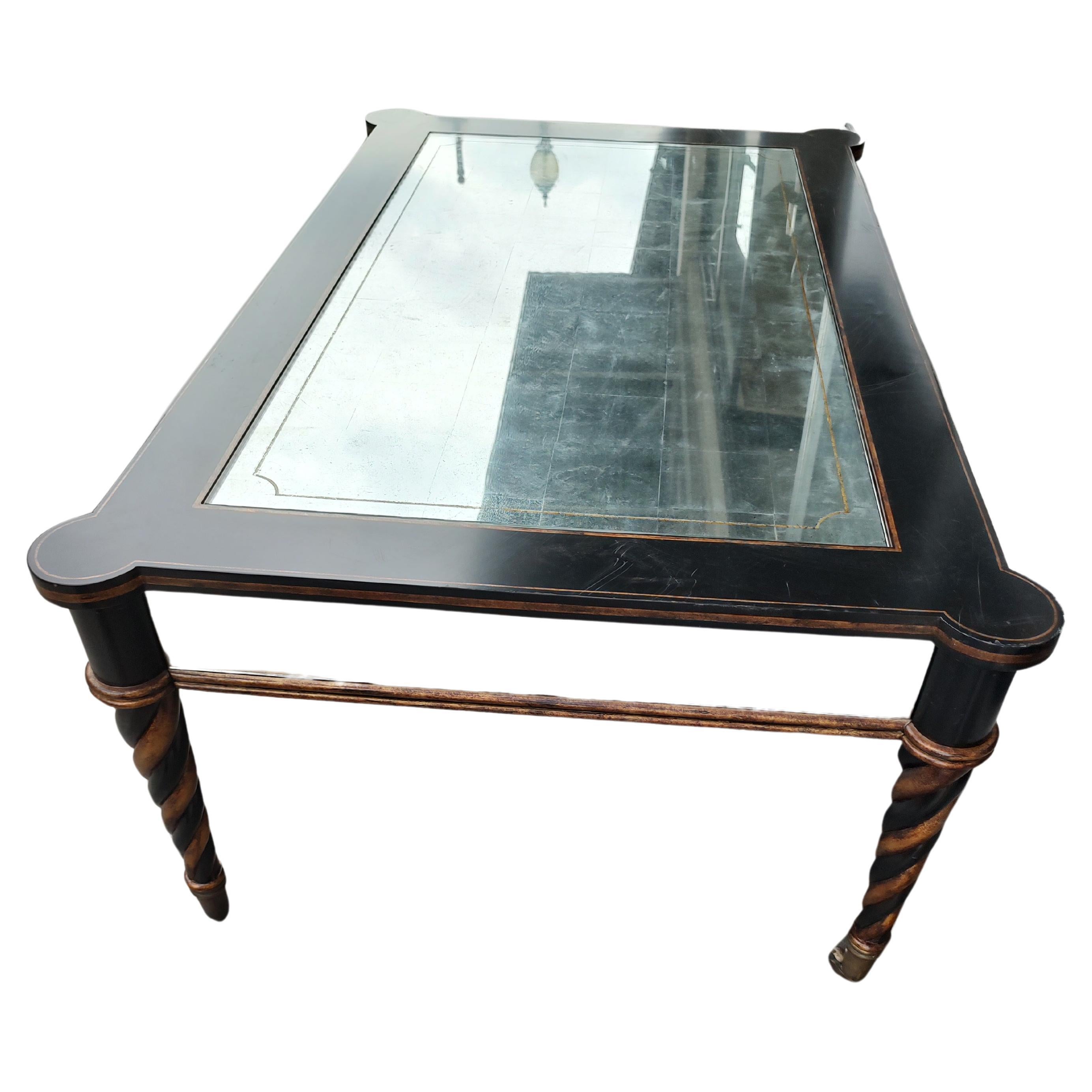Neoclassical Sheraton Style Cocktail Table with Eglomise Mirrored Panels For Sale