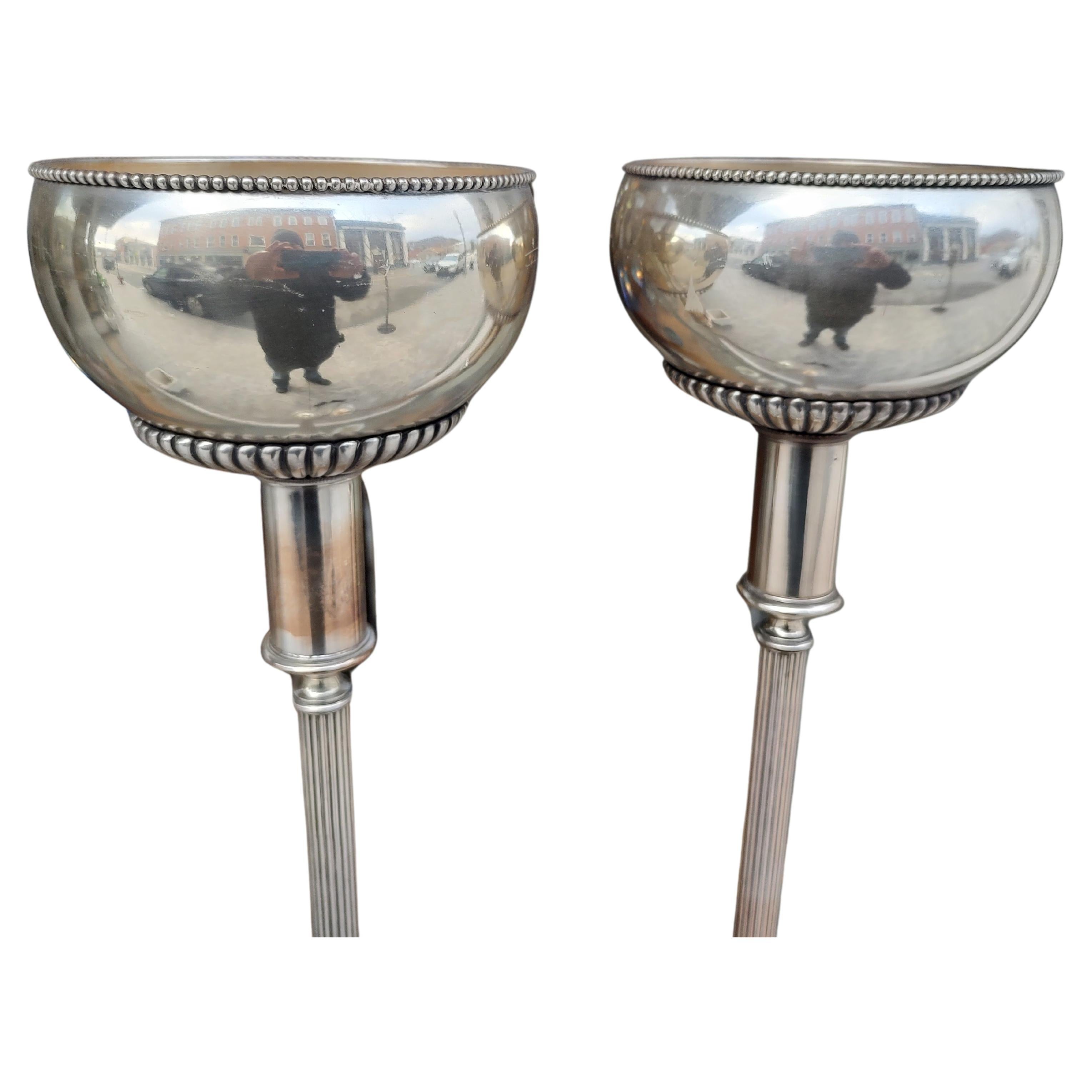 Steel Mid-Century Pair of Art Deco Torchiere Lamps in Nickel For Sale