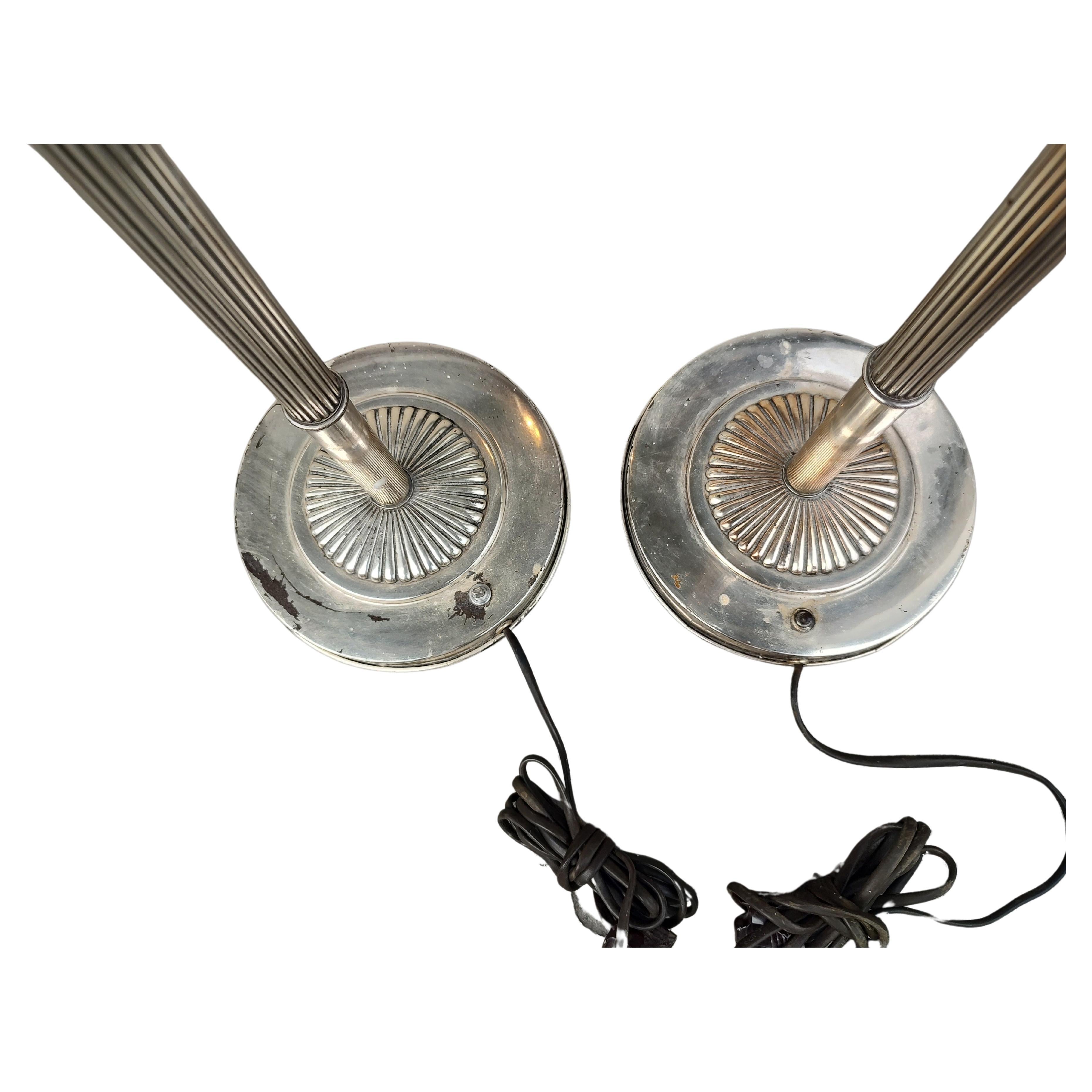 Mid-20th Century Mid-Century Pair of Art Deco Torchiere Lamps in Nickel For Sale