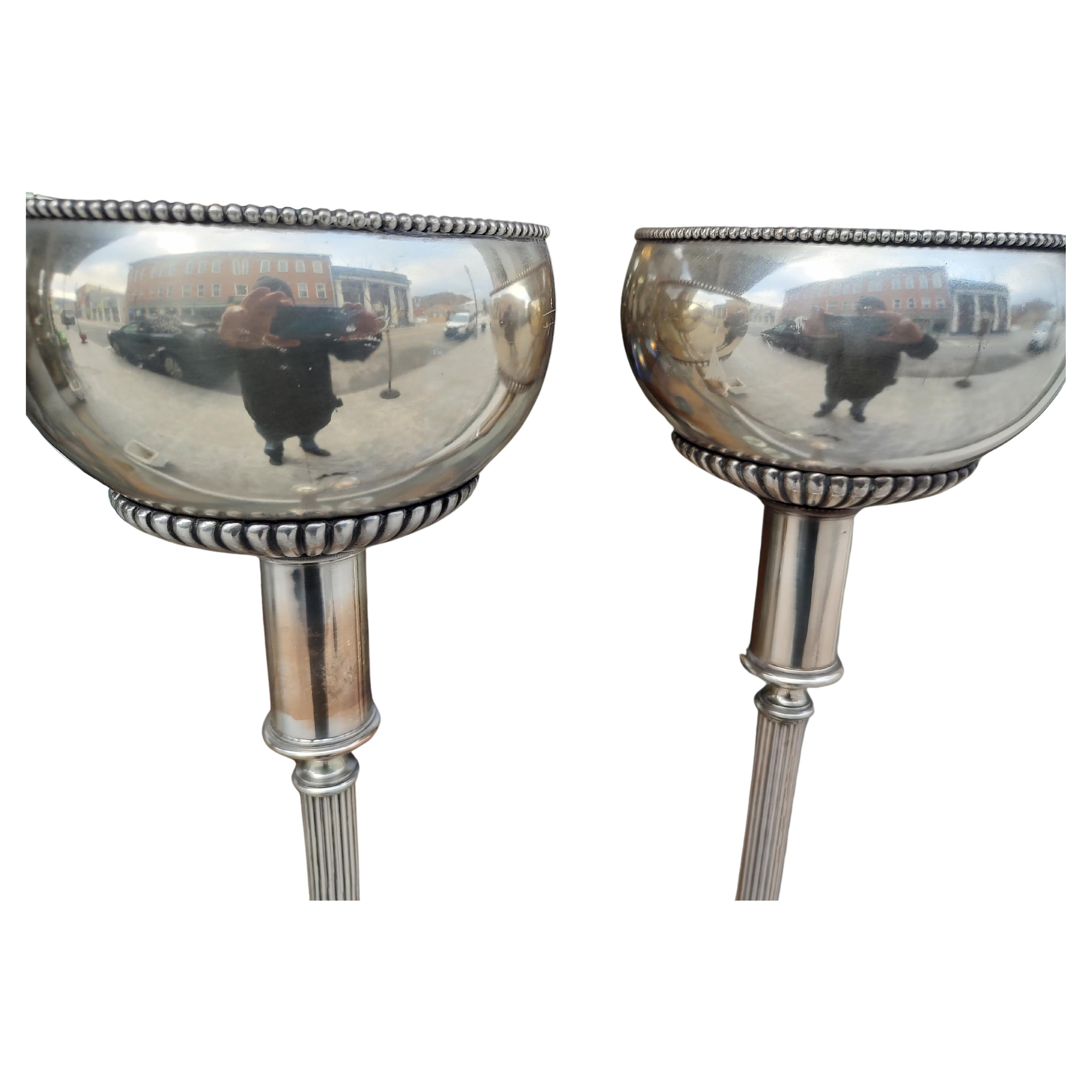American Mid-Century Pair of Art Deco Torchiere Lamps in Nickel For Sale