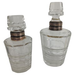 Vintage Set of Two Cut Glass Dresser Cologne Bottles with Sterling 