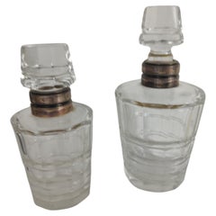 Set of Two Cut Glass Dresser Cologne Bottles with Sterling