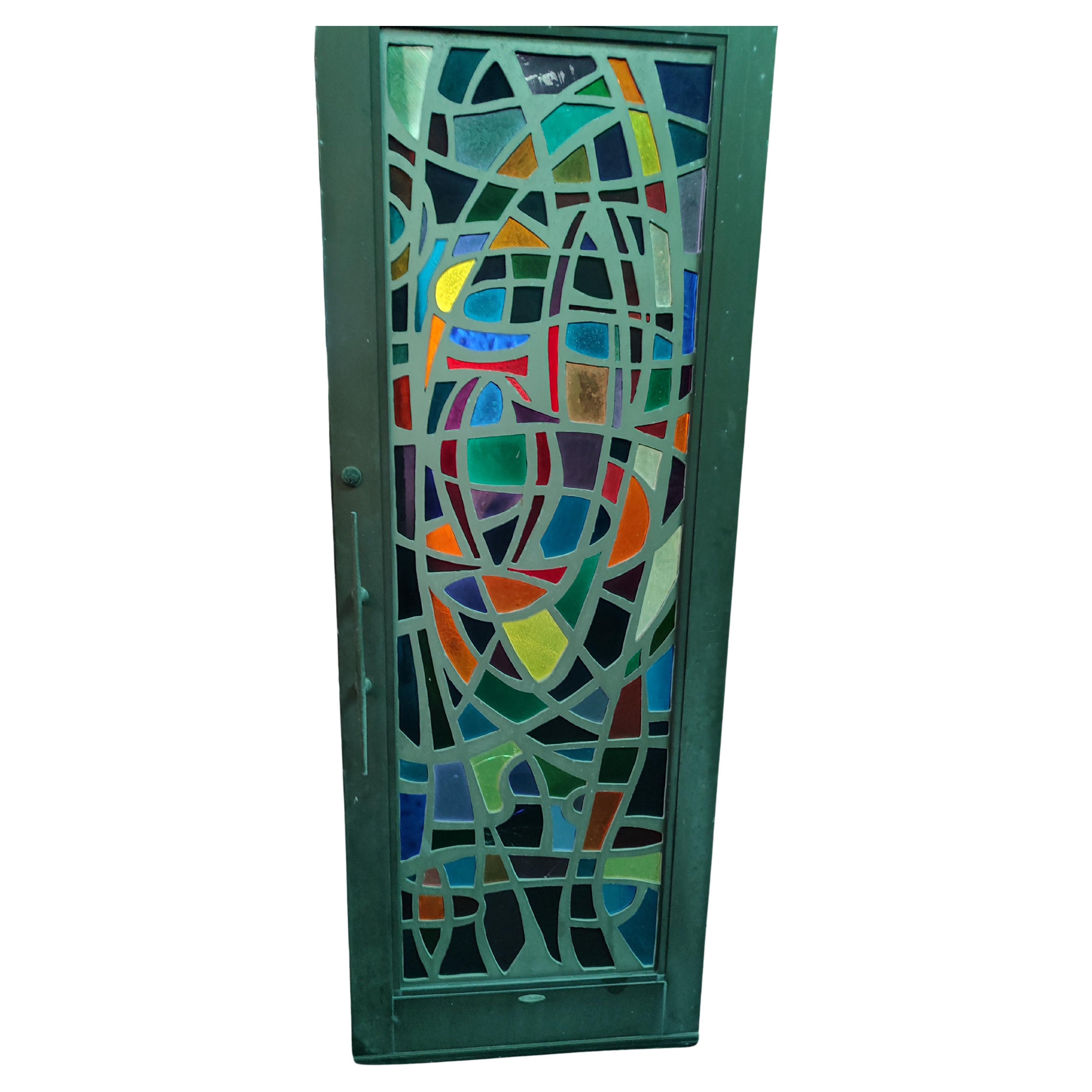 10 Mid Century Modern Architectural Abstract Stained Glass Paneled Doors C1965 In Good Condition For Sale In Port Jervis, NY