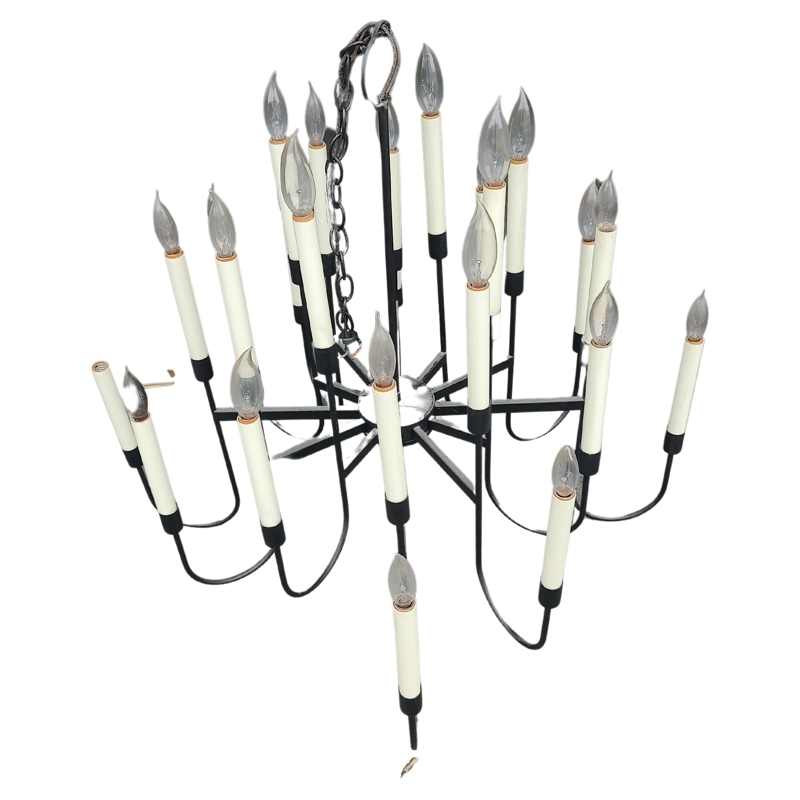Mid-Century Modern Sculptural Black Iron Chandelier by Lightolier