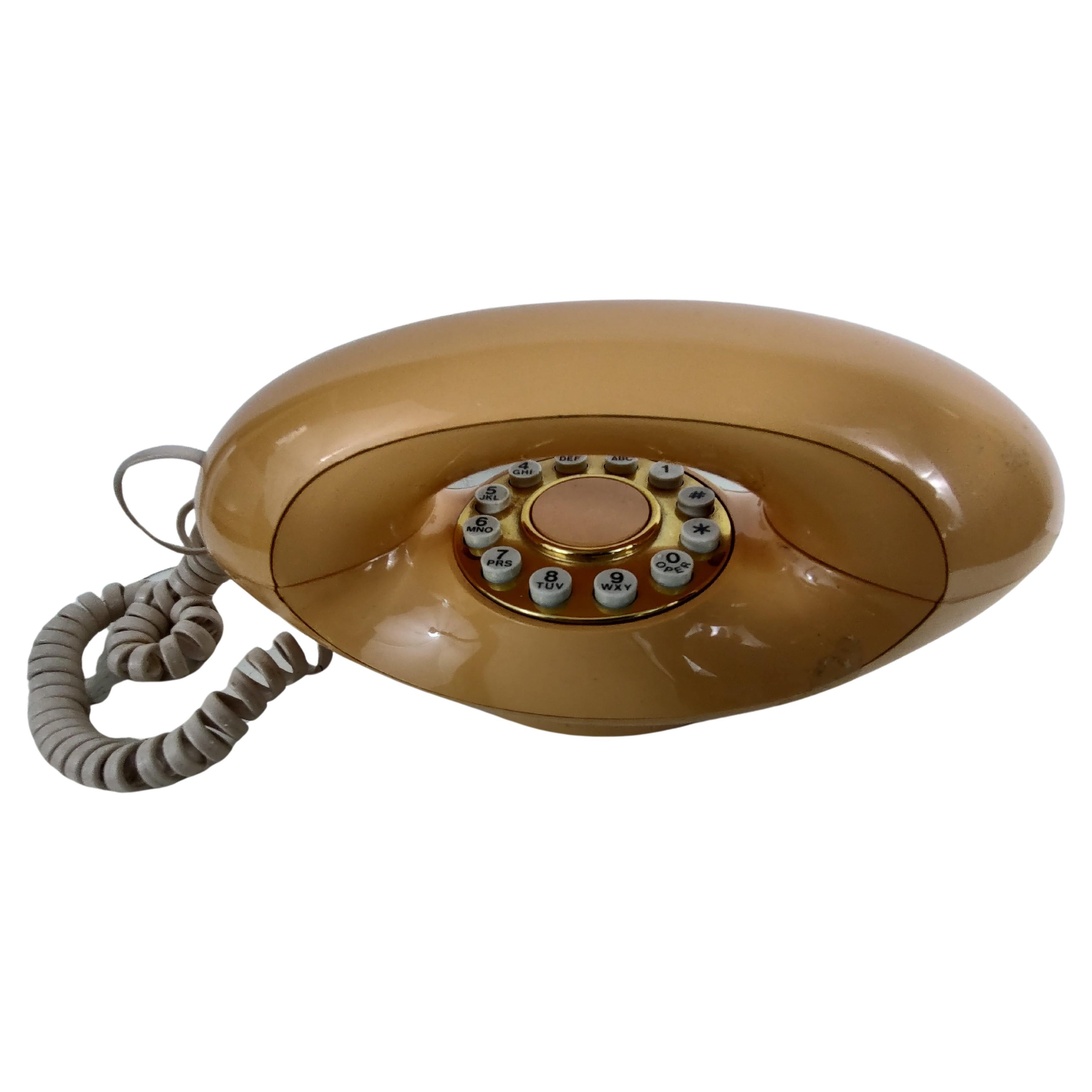 Mid-Century Modern Sculptural Push Button Genie Telephone in Peach For Sale