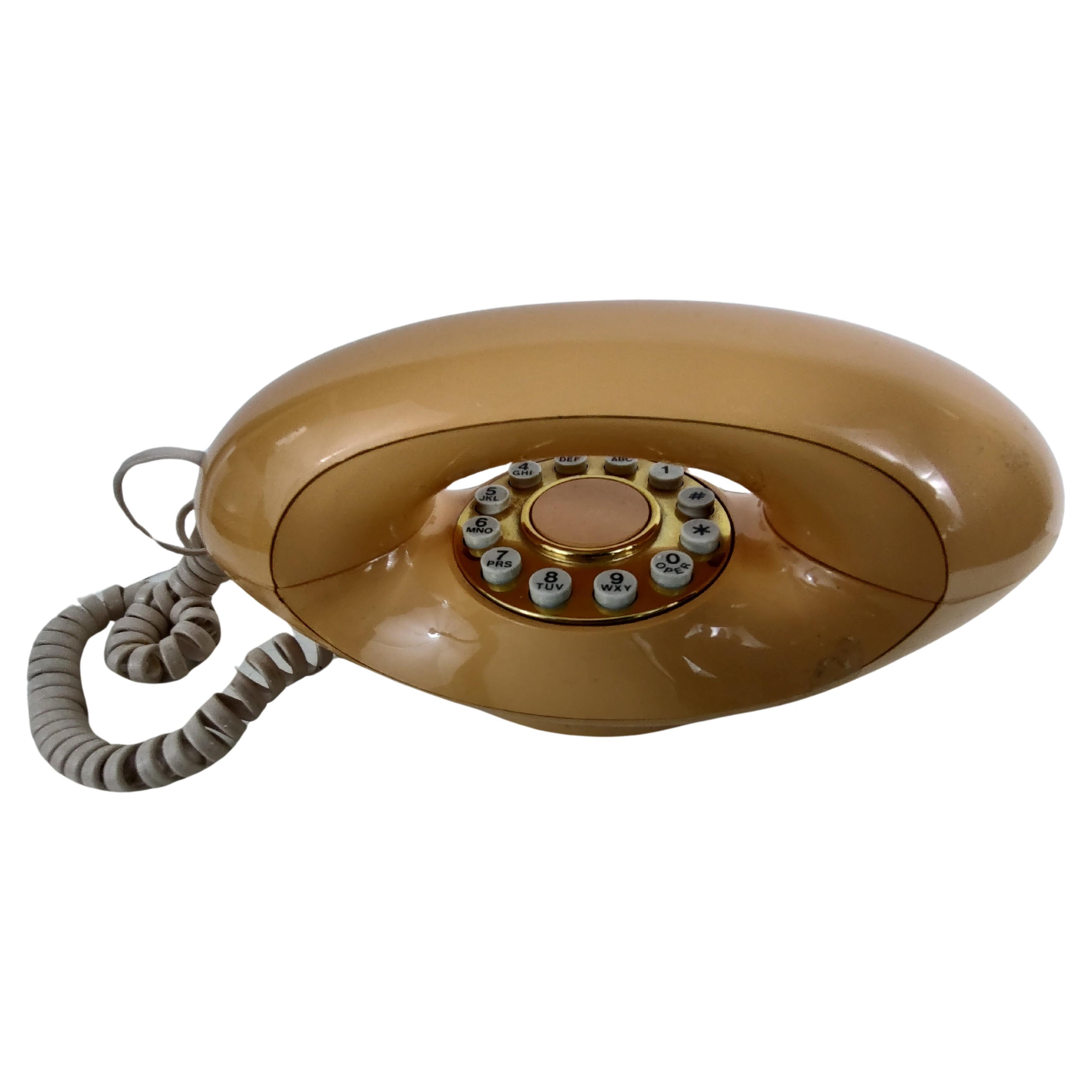 Mid-Century Modern Sculptural Push Button Genie Telephone in Peach For Sale