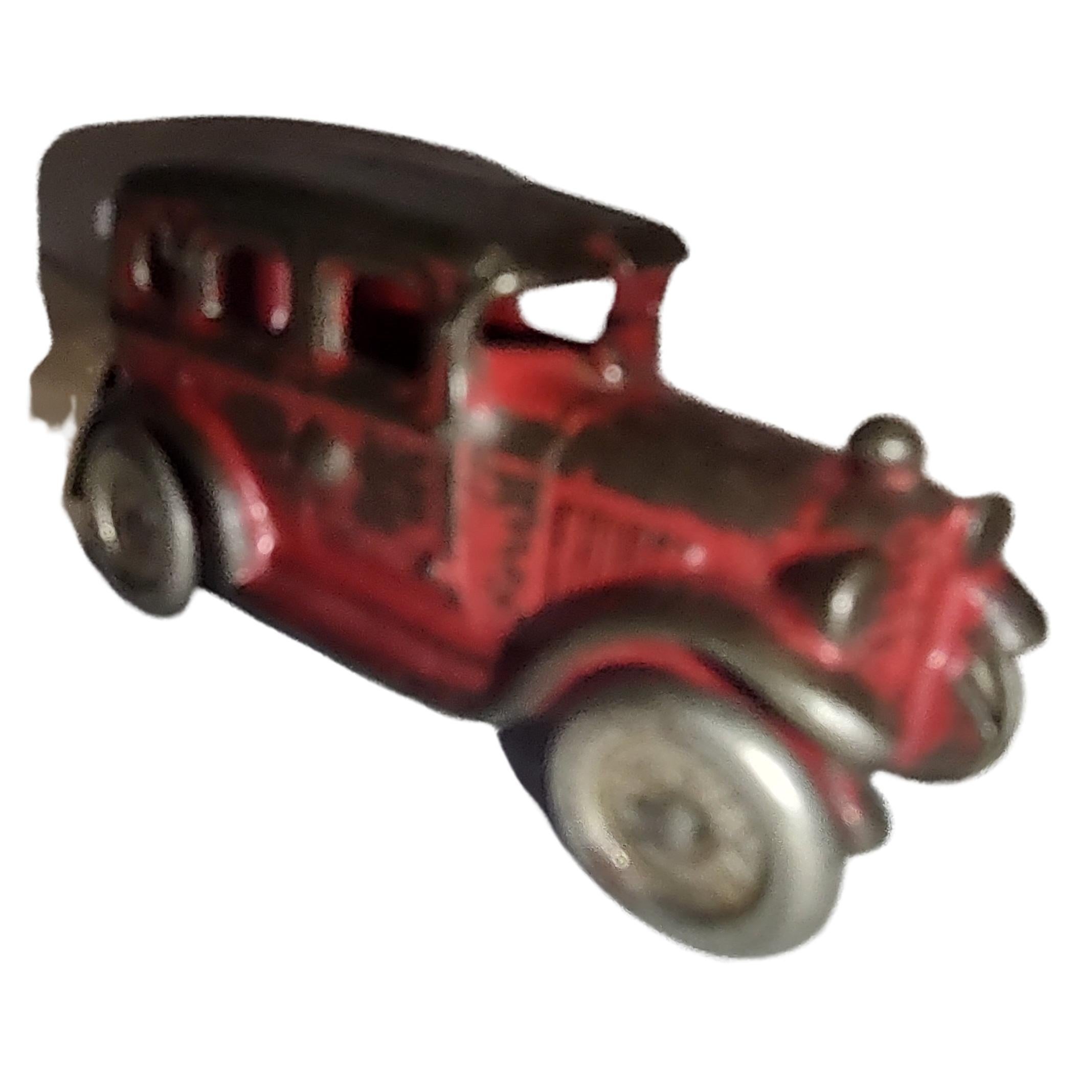 Early 20th C Cast Iron Toy Sedan by A C Williams Original Red with Nickel Wheels For Sale