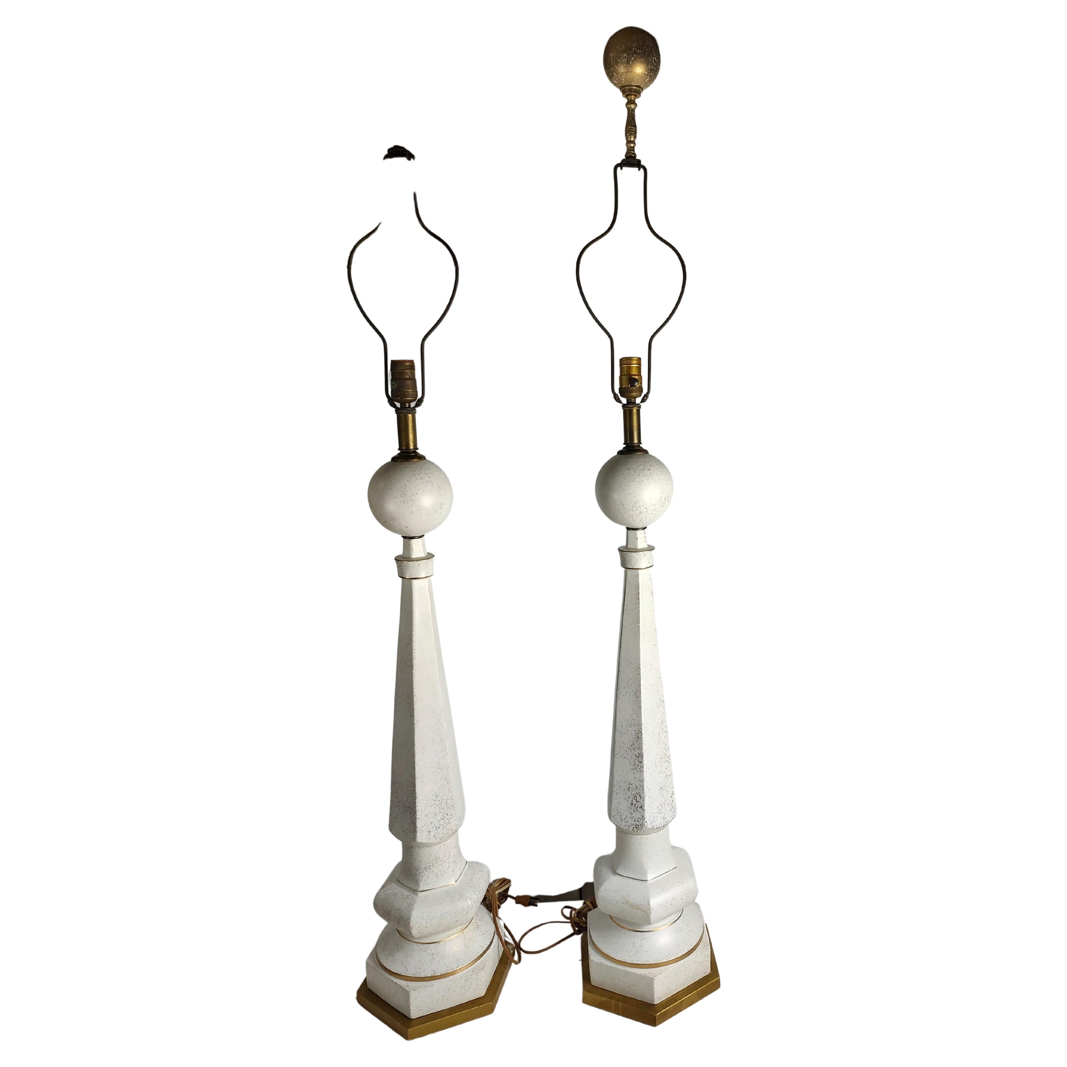 Mid-Century Modern Pair of Very Large Table Lamps Obelisk with Ball For Sale