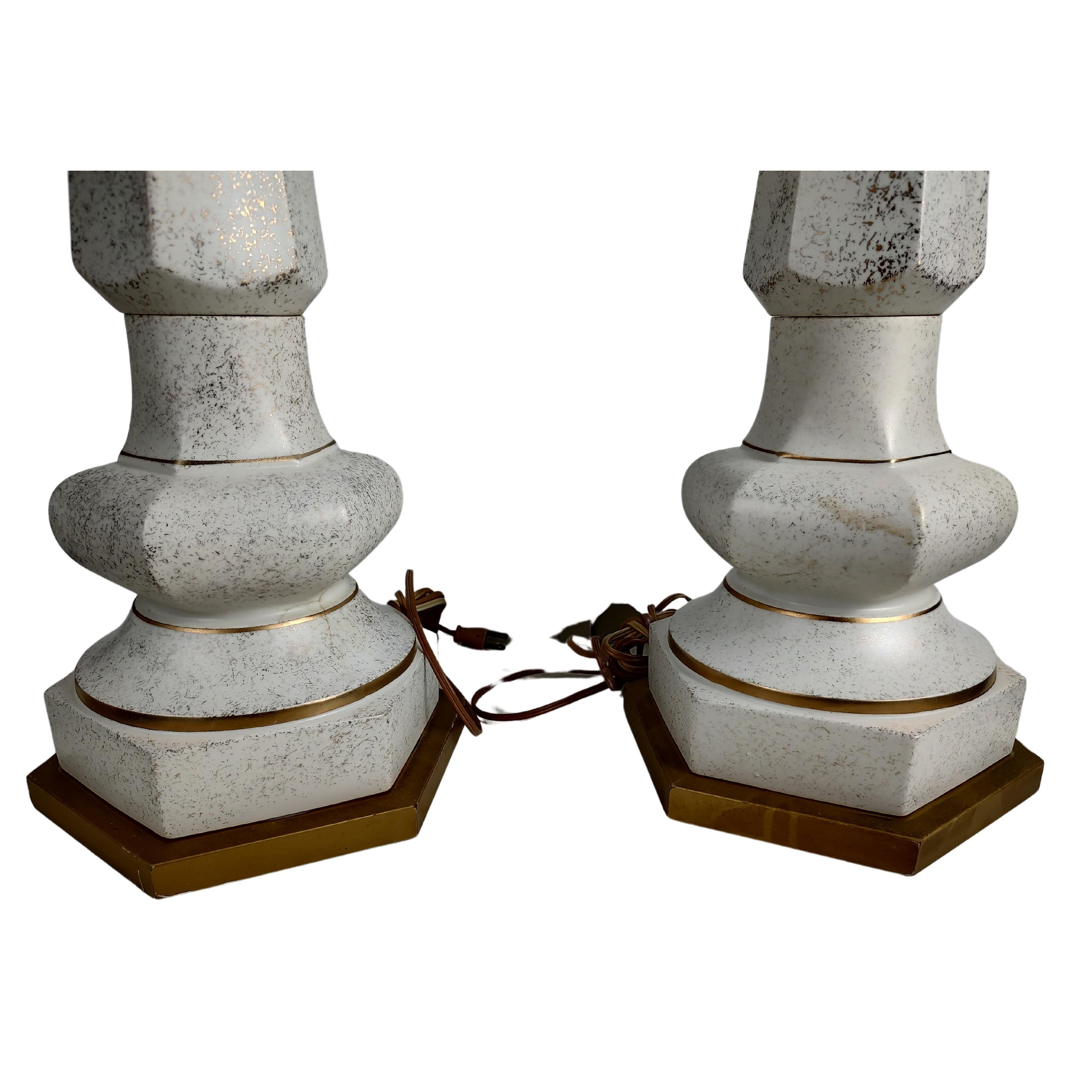 Bleached Mid-Century Modern Pair of Very Large Table Lamps Obelisk with Ball For Sale
