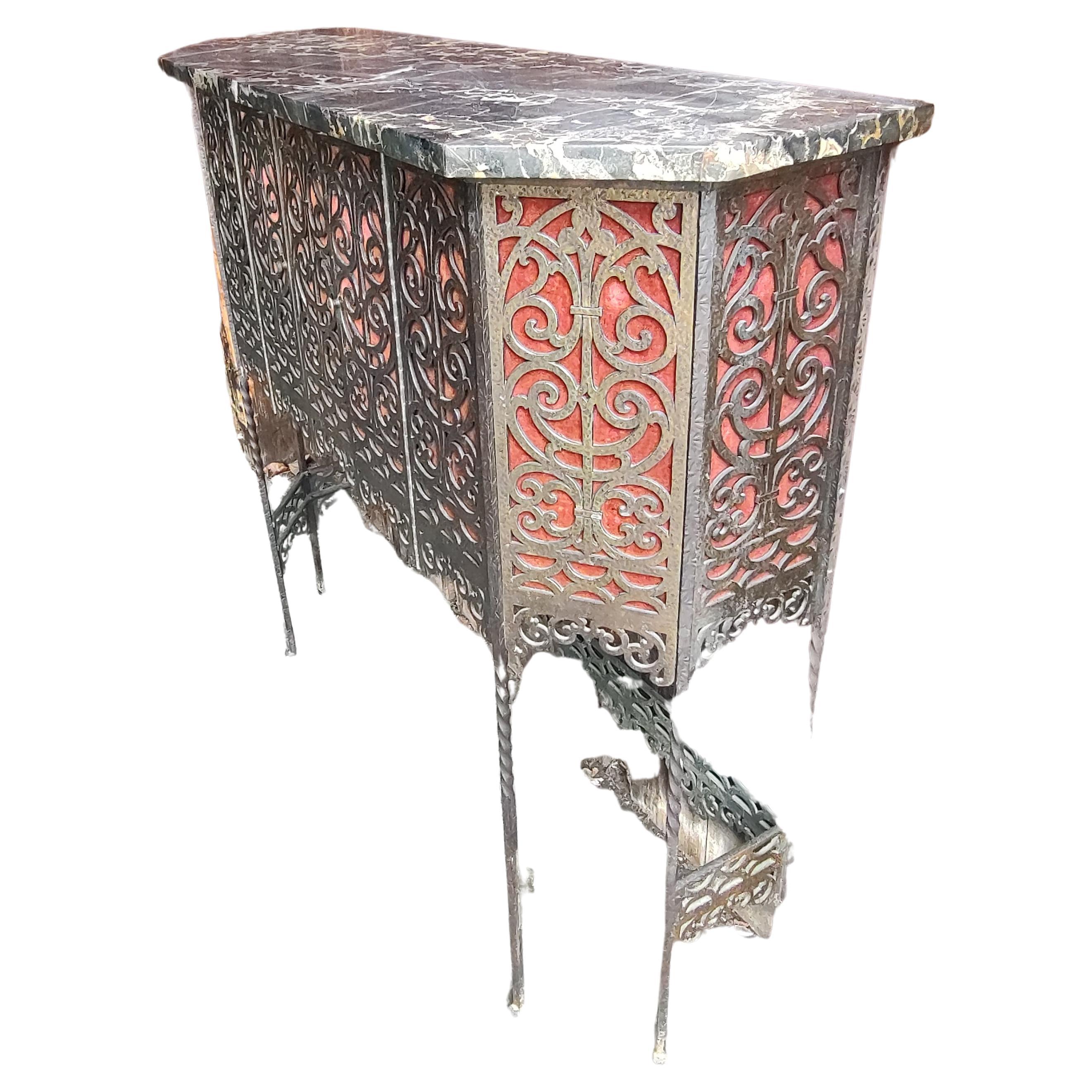 Art Deco Bronze with Portero Marble and Wall Mirror Attributed to Oscar Bach For Sale 3
