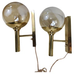 Mid-Century Modern Wall Sconces Brass with Blown Glass Shades by Sv. Mejlstrom