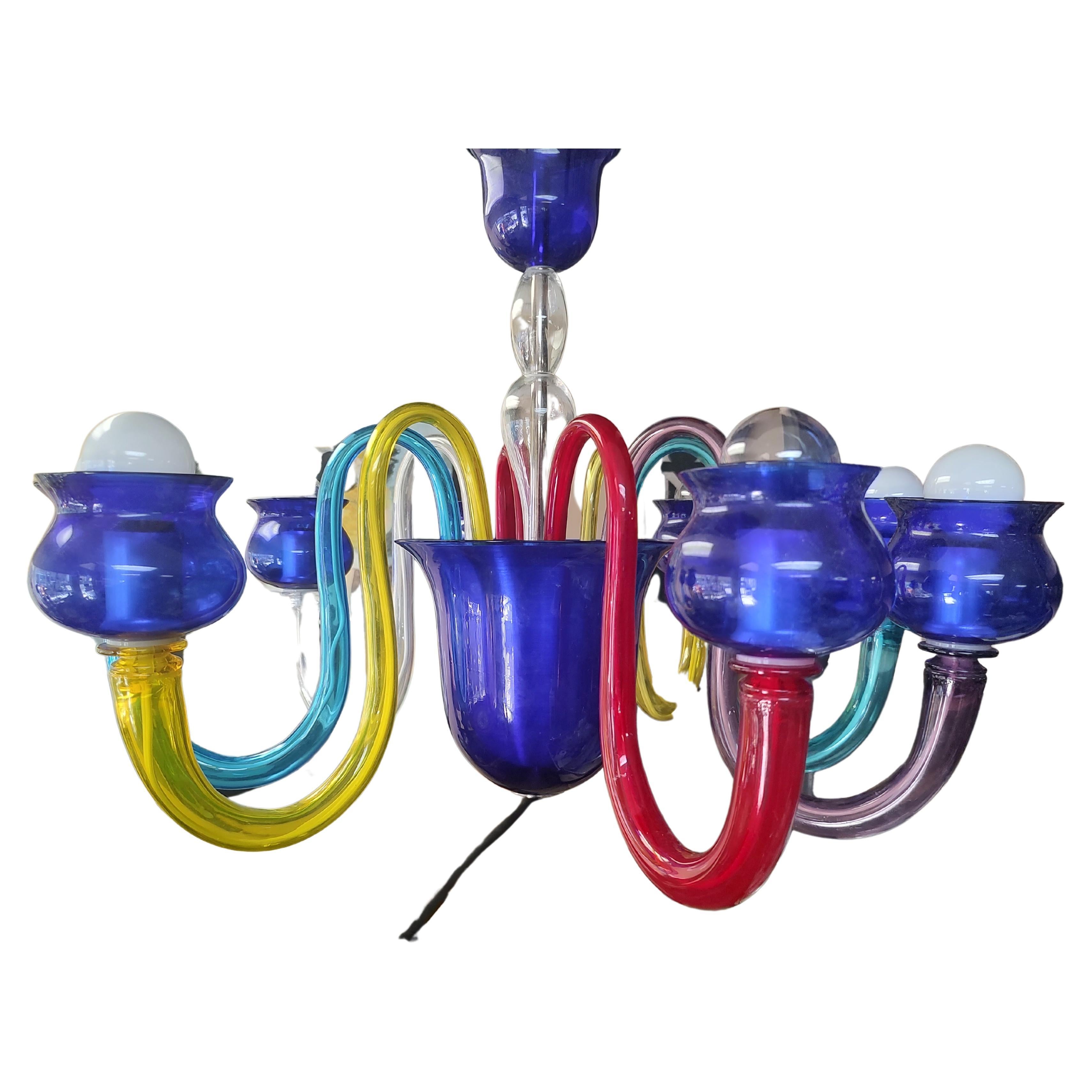 Mid-Century Modern Sculptural Multi Colored Venetian 8 Arm Chandelier