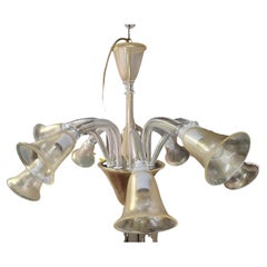 Mid-Century Modern Sculptural 10 Arm Venetian Chandelier in Clear & Gold Flecks