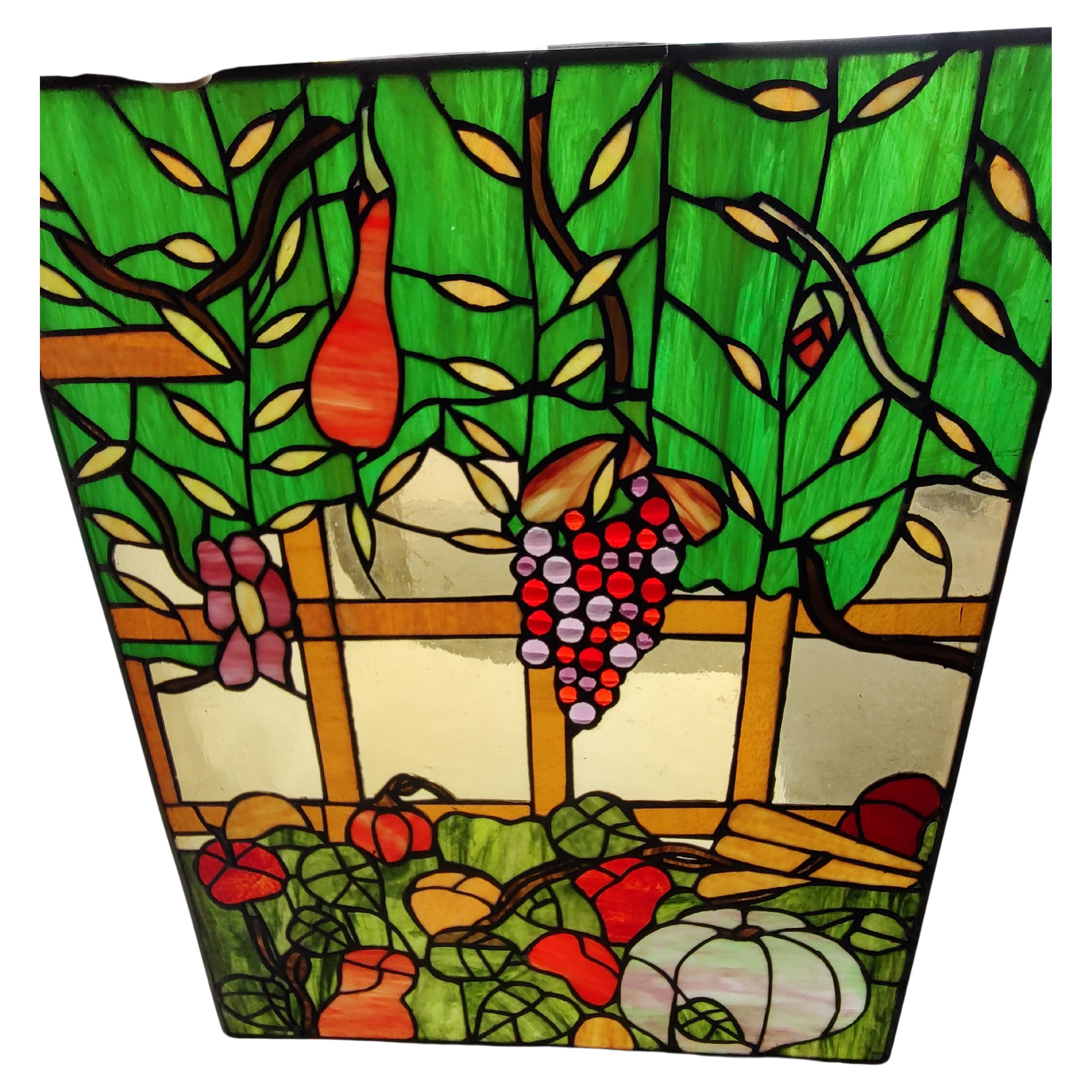 Stunning set of stained glass window panels. This listing is for 1 panel. We have 6 available, all in separate listings. Fabulous colors and amazing craftsmanship with Mid-Century Modern style. Striking when sunlight filters thru. Fruits and