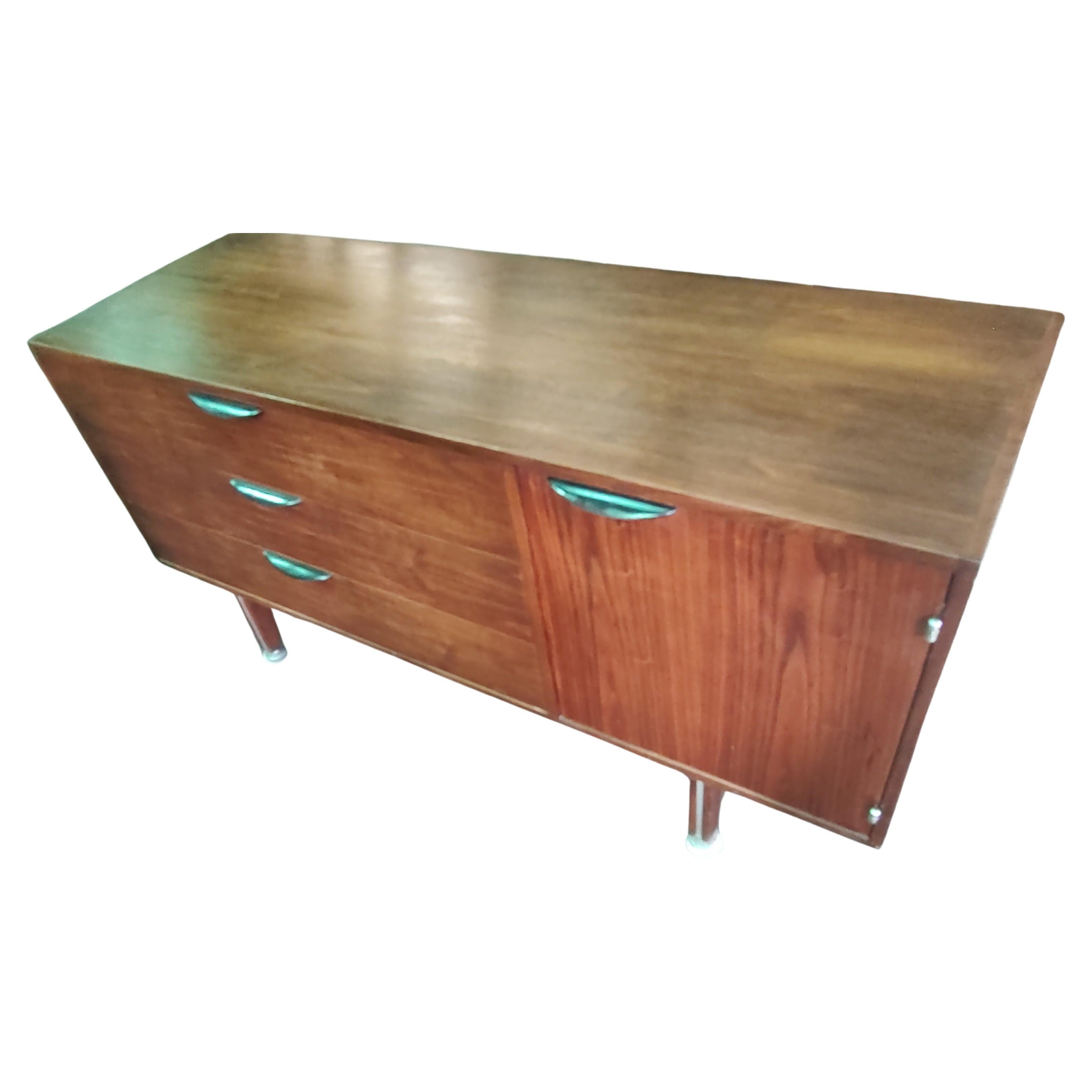 Hand-Crafted Mid-Century Modern Walnut W Aluminum Inlay Credenza by Jens Risom For Sale