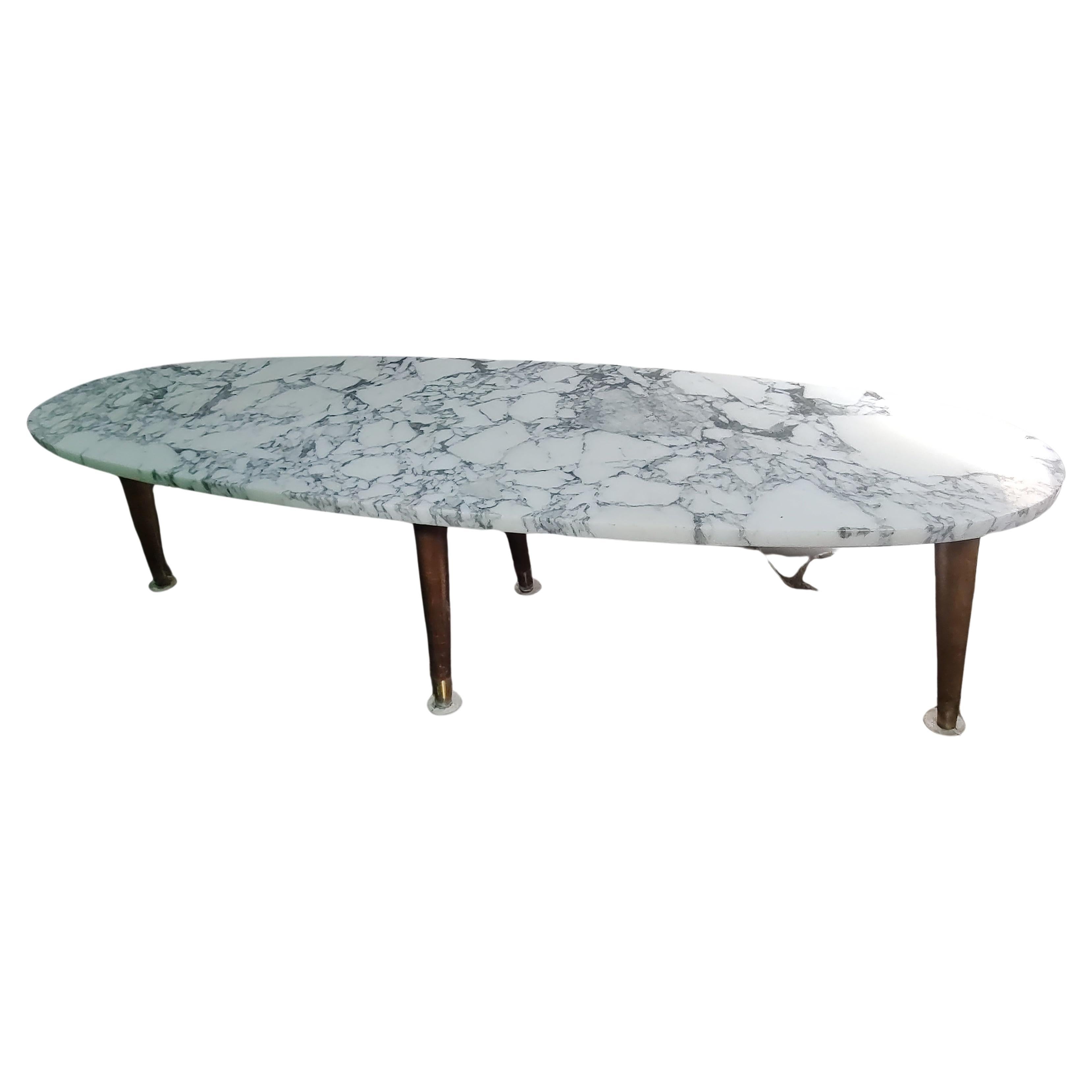 Mid-Century Modern Sculptural Surfboard Shaped Marble Top Cocktail Table, 1955