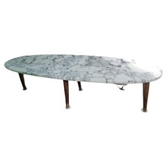 Retro Mid-Century Modern Sculptural Surfboard Shaped Marble Top Cocktail Table, 1955
