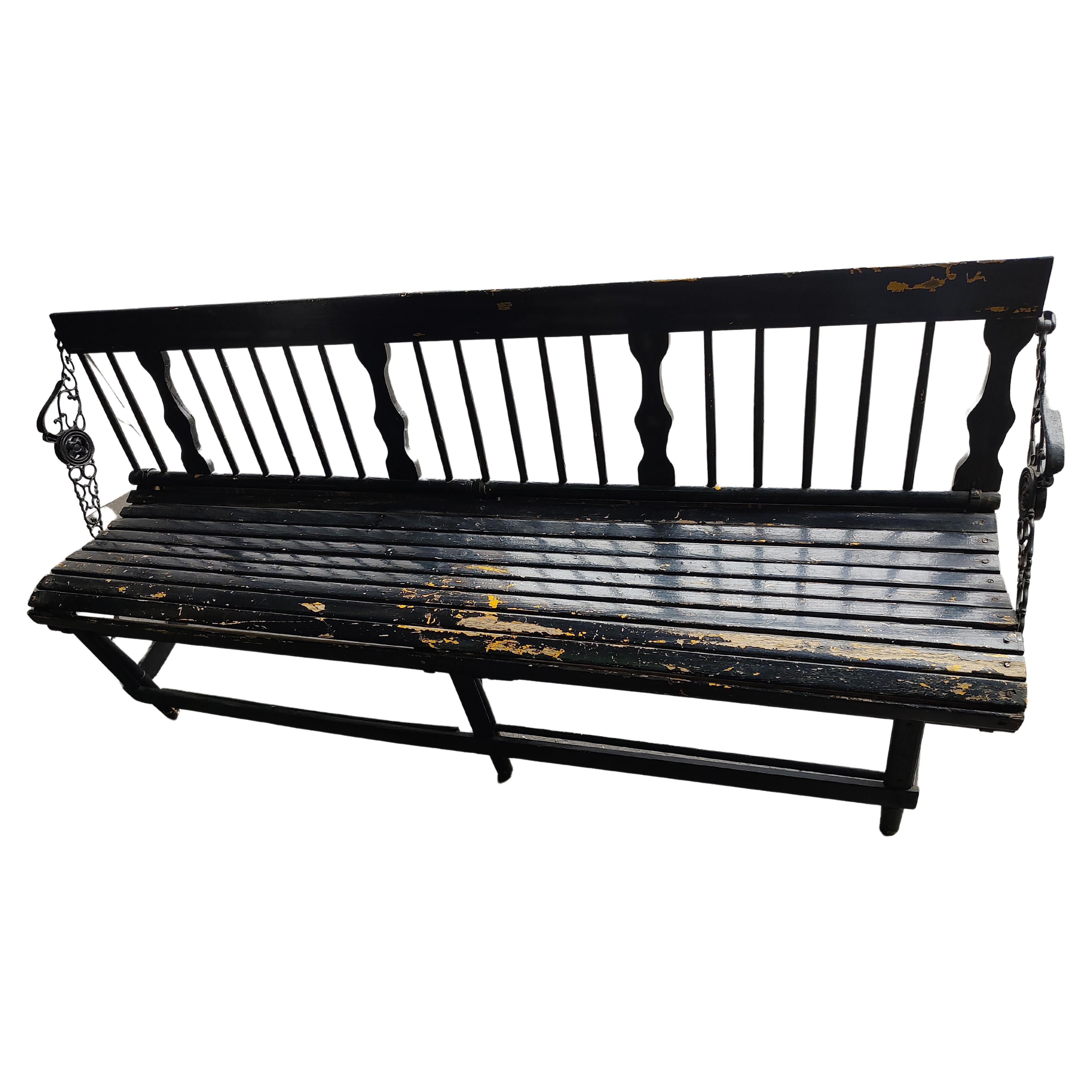 Late 19th Century Wooden Foldup Train Station Bench Seat For Sale