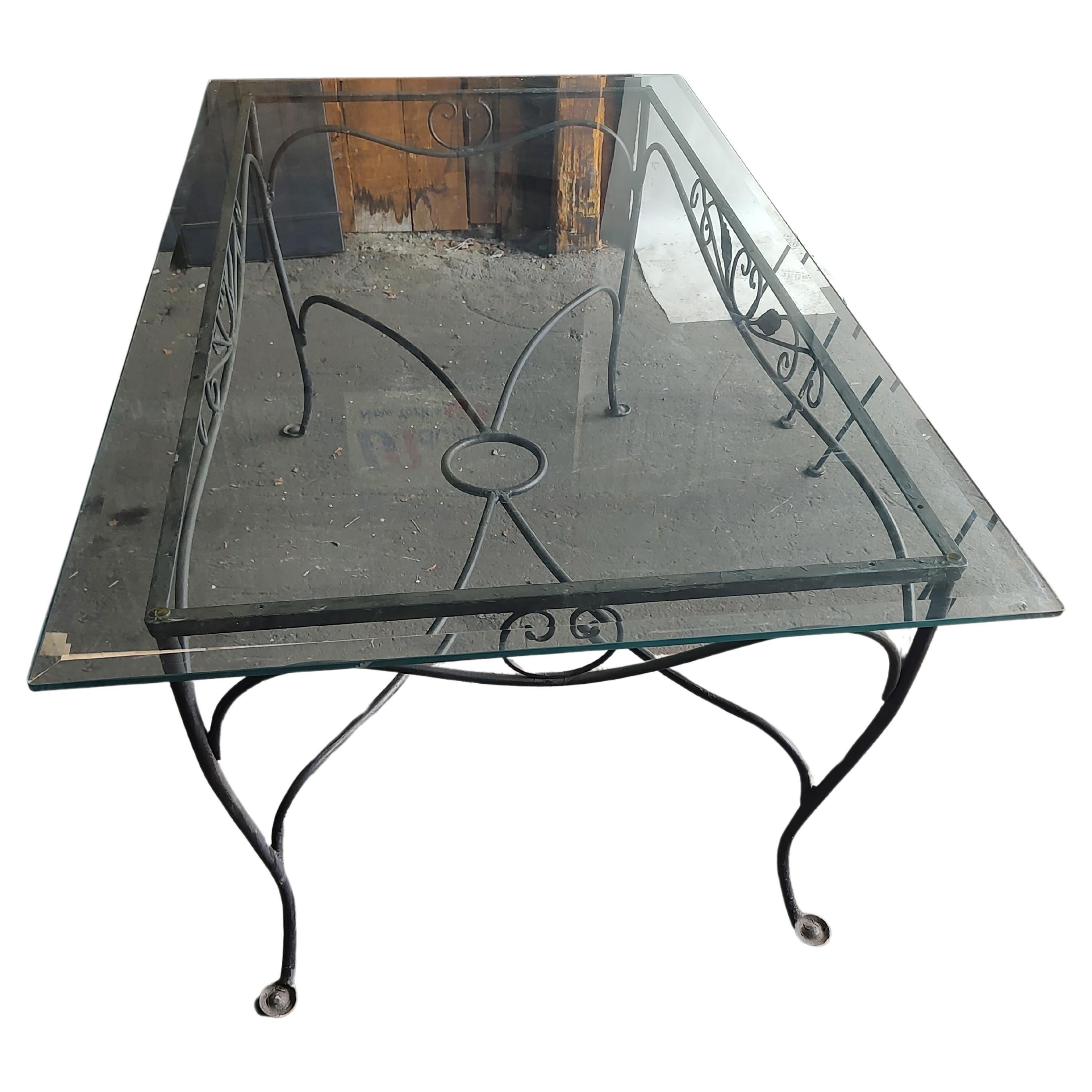 Midcentury Outdoor Dining Iron 8 Piece Set John Salterini Large Glass Top Table For Sale 7