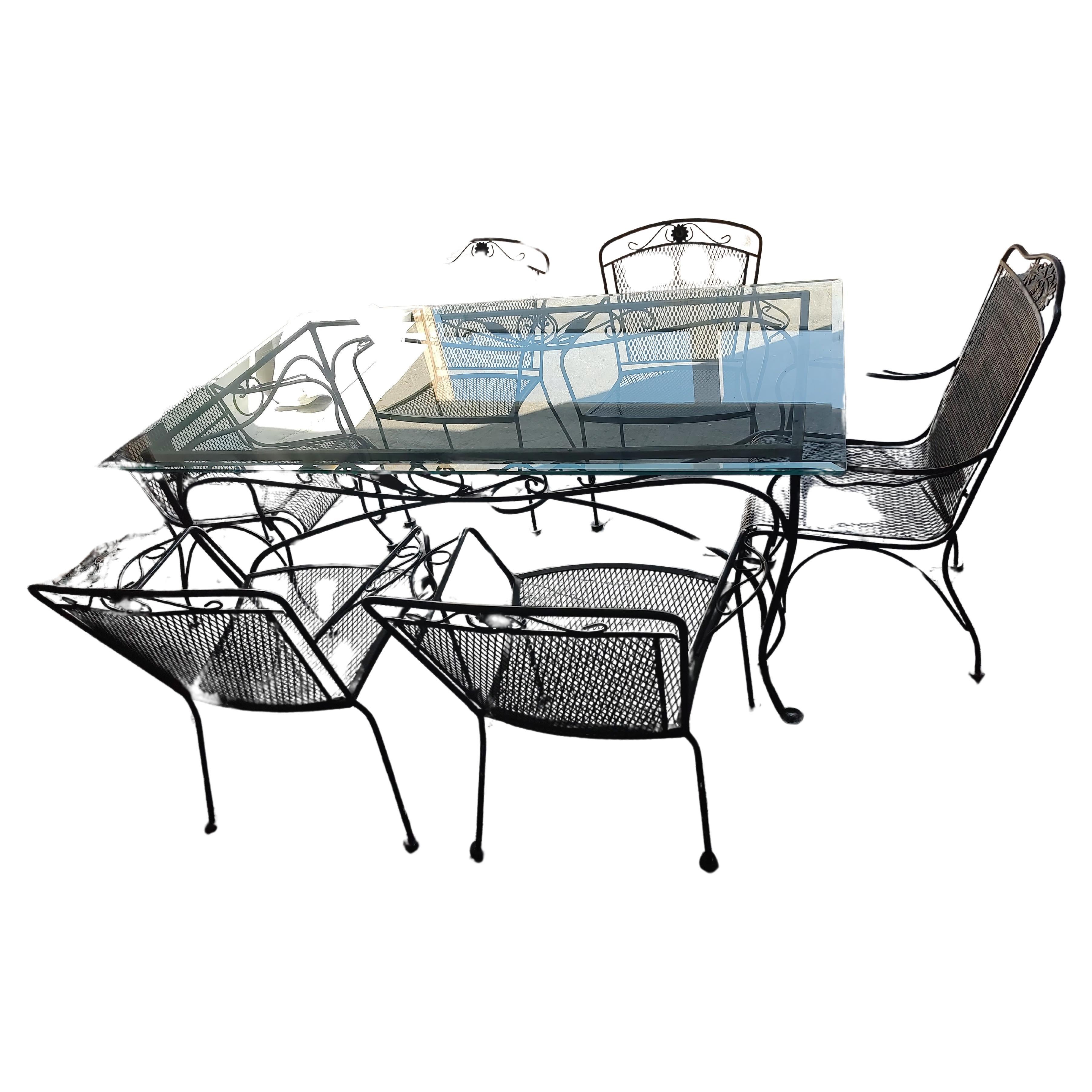 Midcentury Outdoor Dining Iron 8 Piece Set John Salterini Large Glass Top Table For Sale