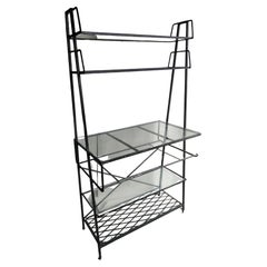 Vintage Mid-Century Modern Iron & Glass Indoor Outdoor Patio Etagere by John Salterini 