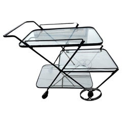 Retro Mid-Century Modern Iron 3 Tiered Glass Outdoor Garden Bar Cart Server Salterini 