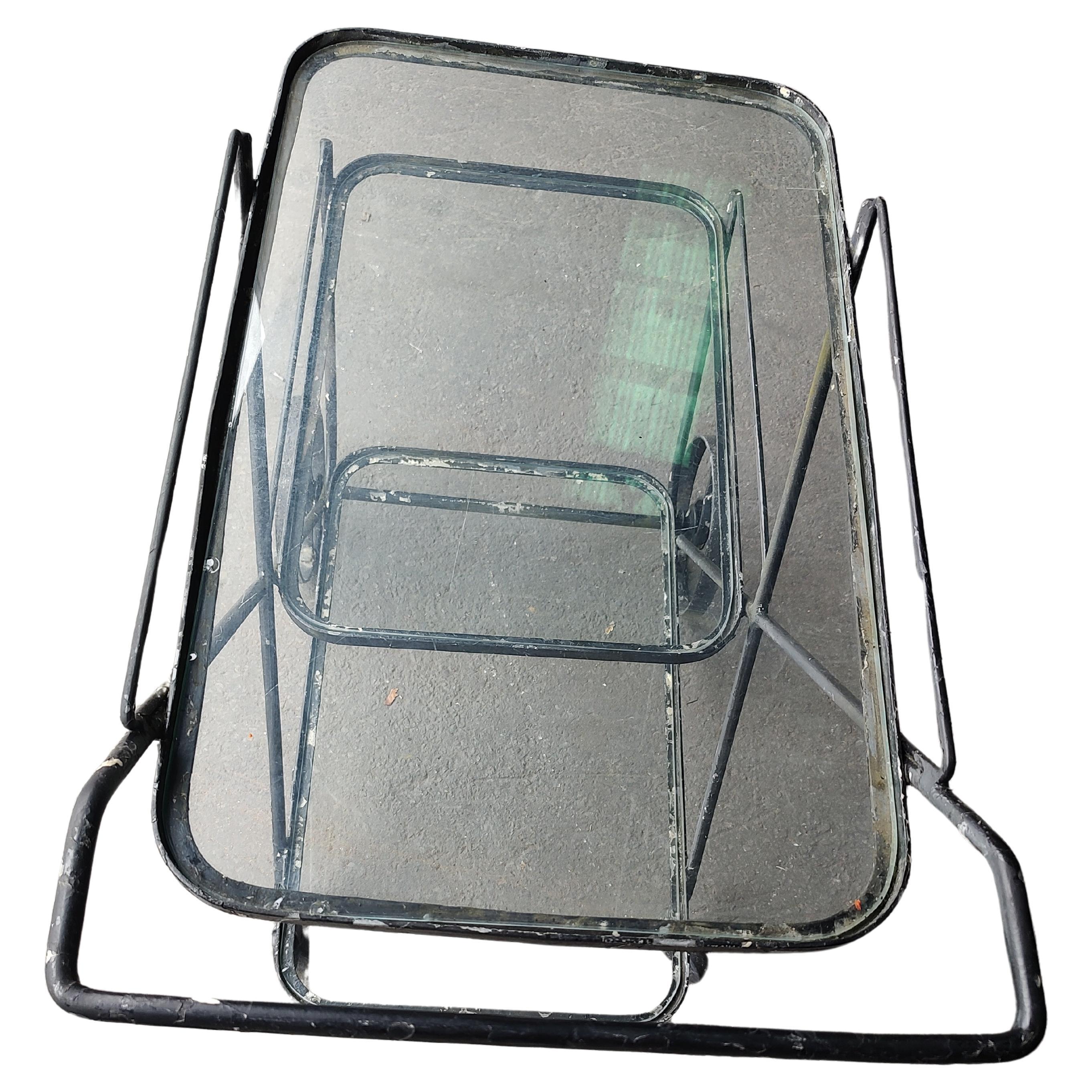 Minimalist Mid-Century Modern Iron 3 Tiered Glass Outdoor Garden Bar Cart Server Salterini  For Sale