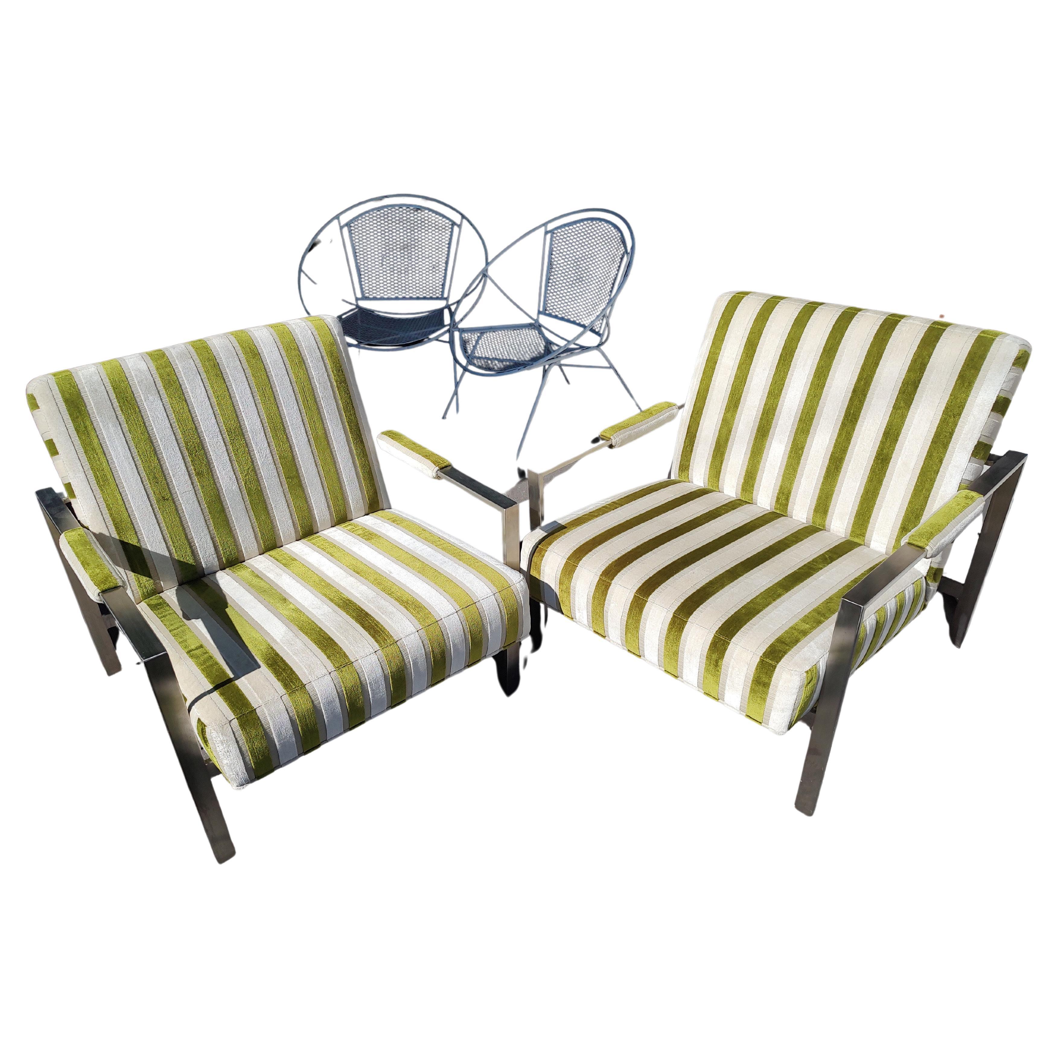 Contemporary Pair of Thayer Coggin Lounge Chairs Stainless Steel Attributed to Milo Baughman For Sale