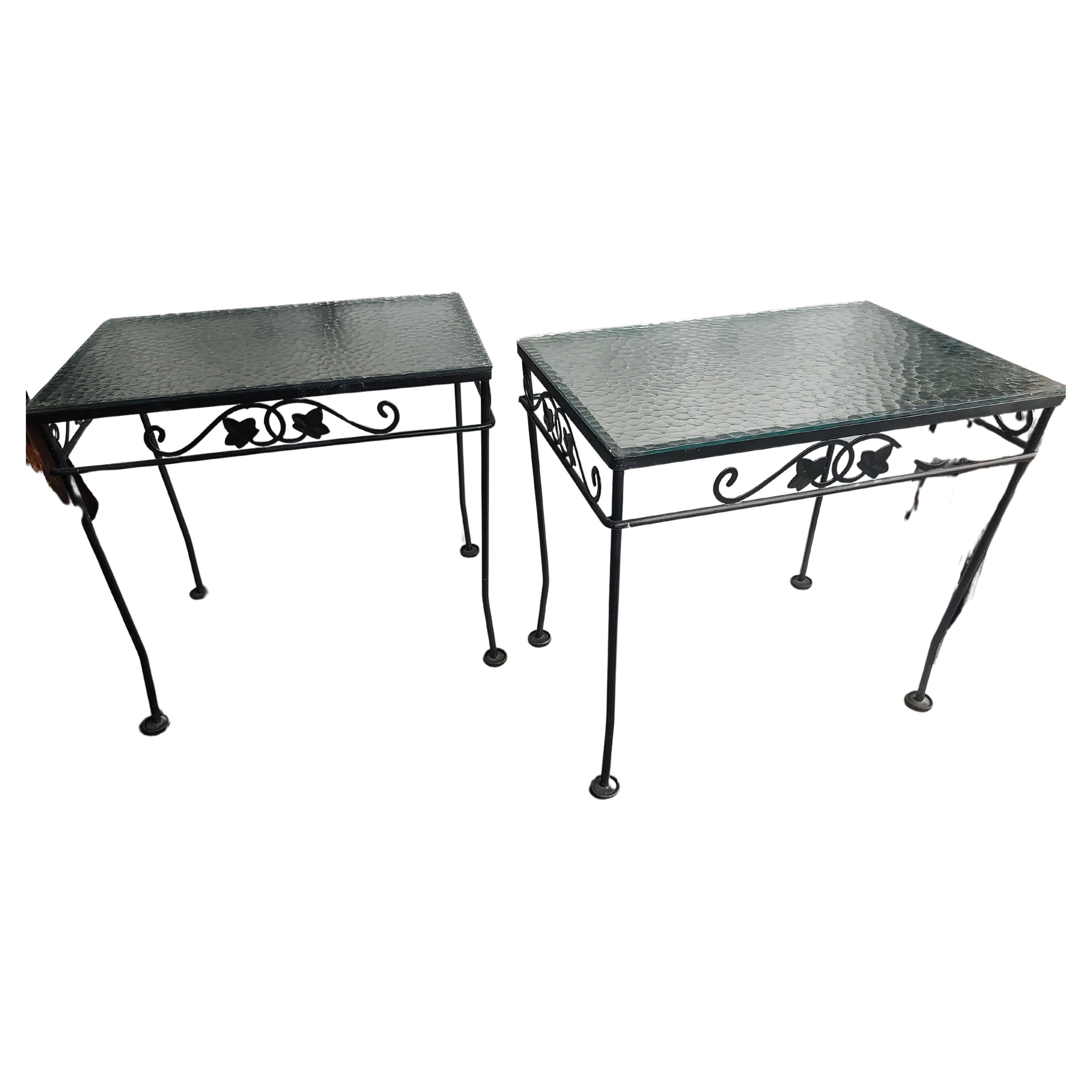 wrought iron end tables with glass tops