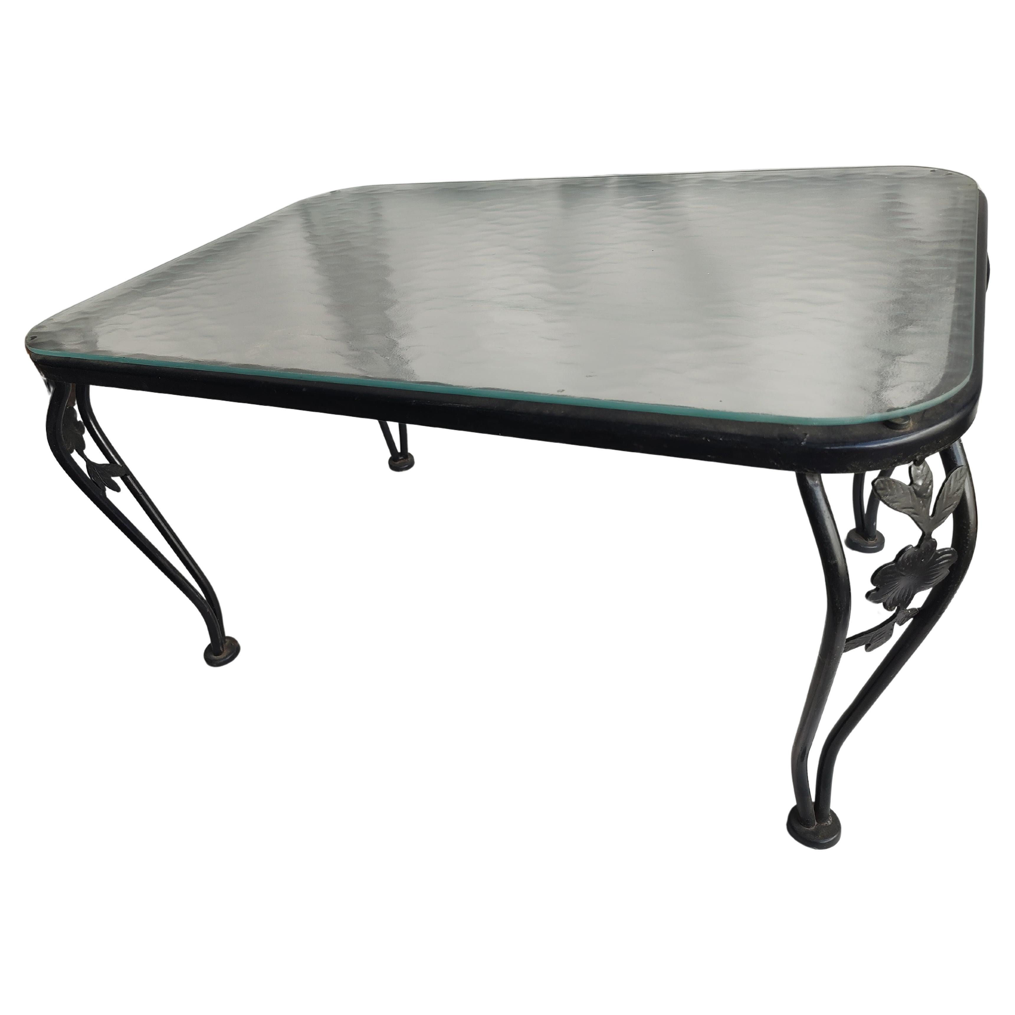 Mid-Century Modern Iron with Textured Glass Outdoor Cocktail Table