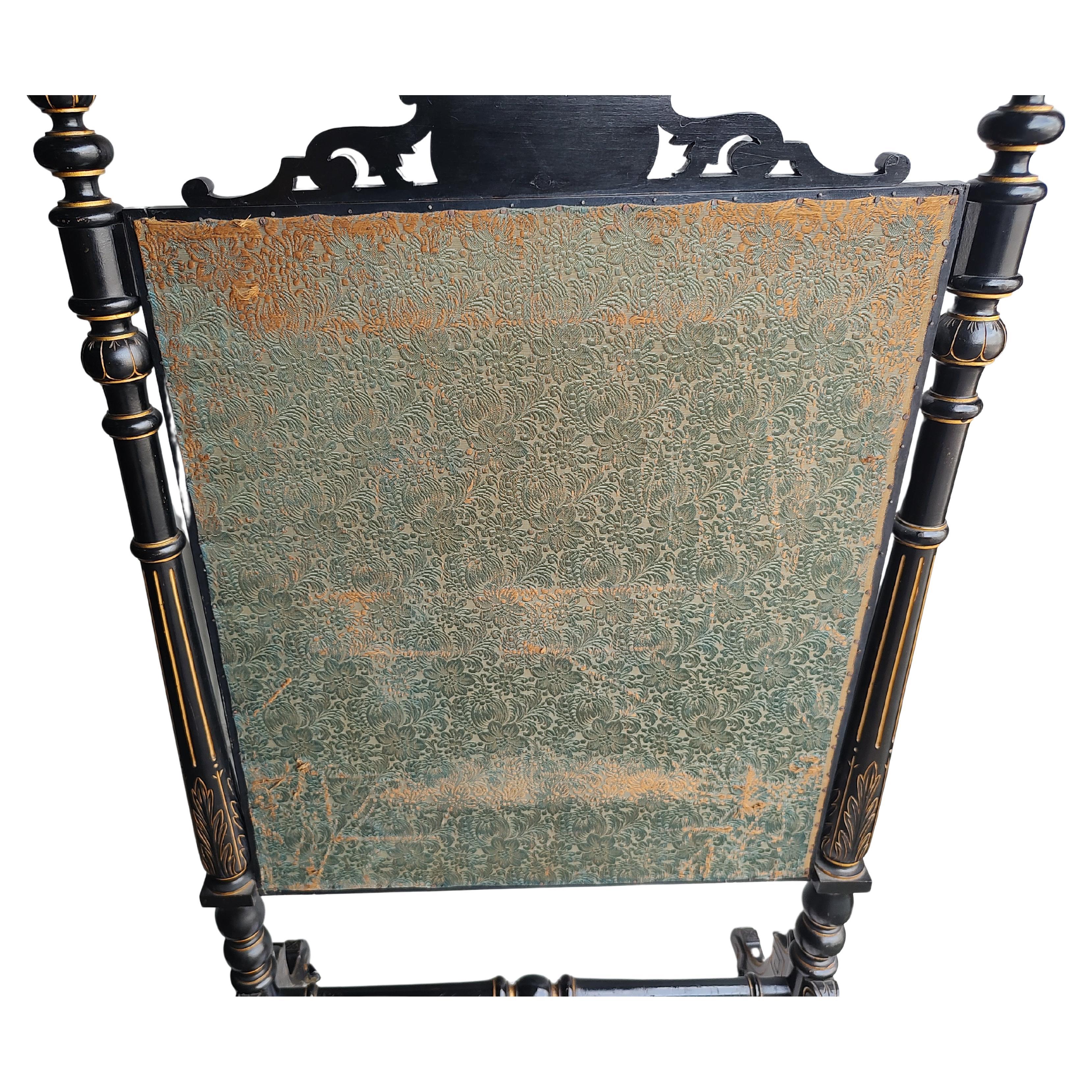 19th C Large Renaissance Revival Black Lacquer & Gilt Fireplace Screen Tapestry  For Sale 3