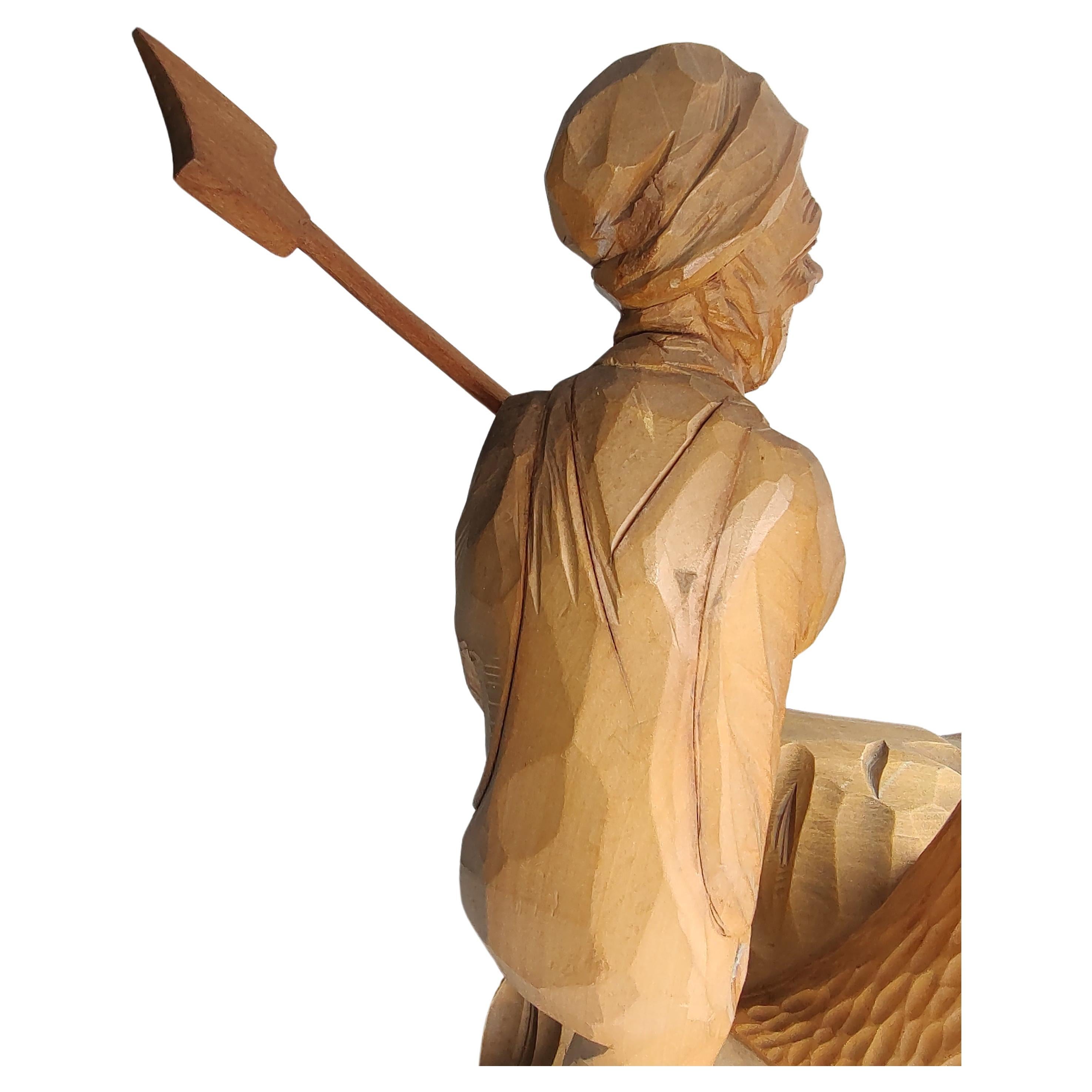 Hand-Carved Midcentury Folk Art Ashstand with Figure Hand Carved by Paul Emile Caron C1969 For Sale