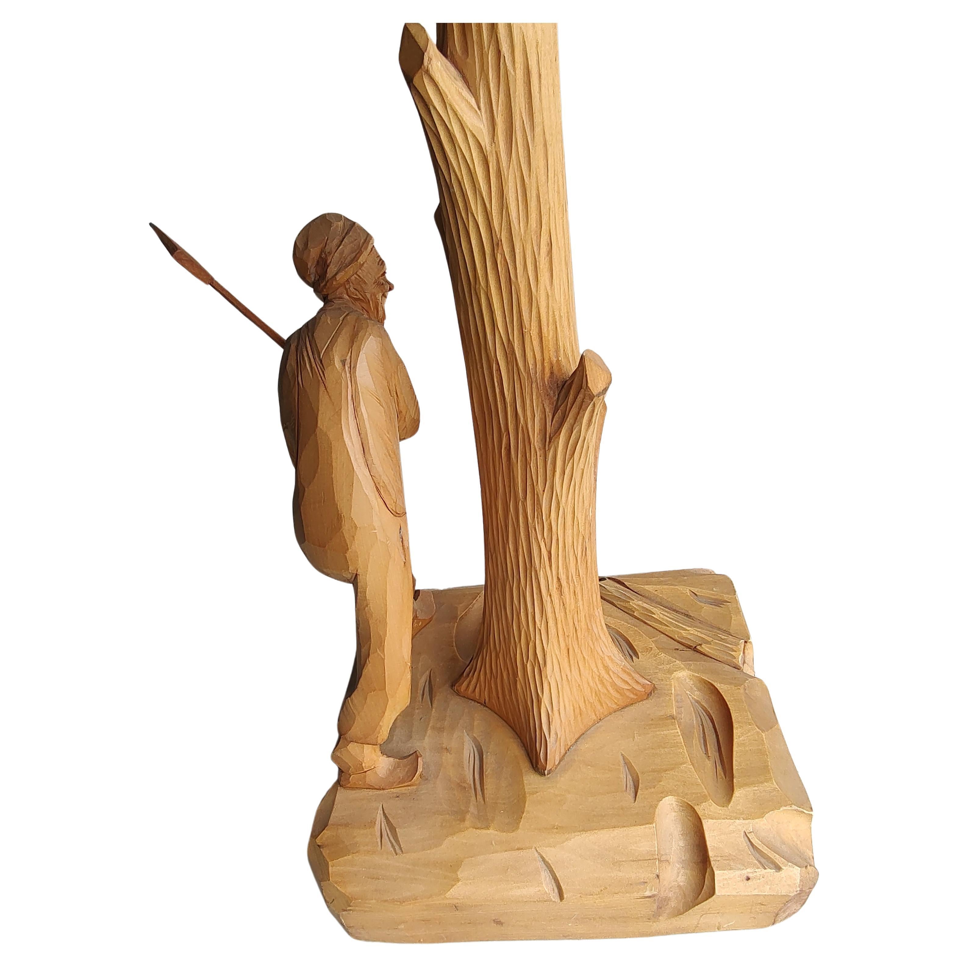 Canadian Midcentury Folk Art Ashstand with Figure Hand Carved by Paul Emile Caron C1969 For Sale
